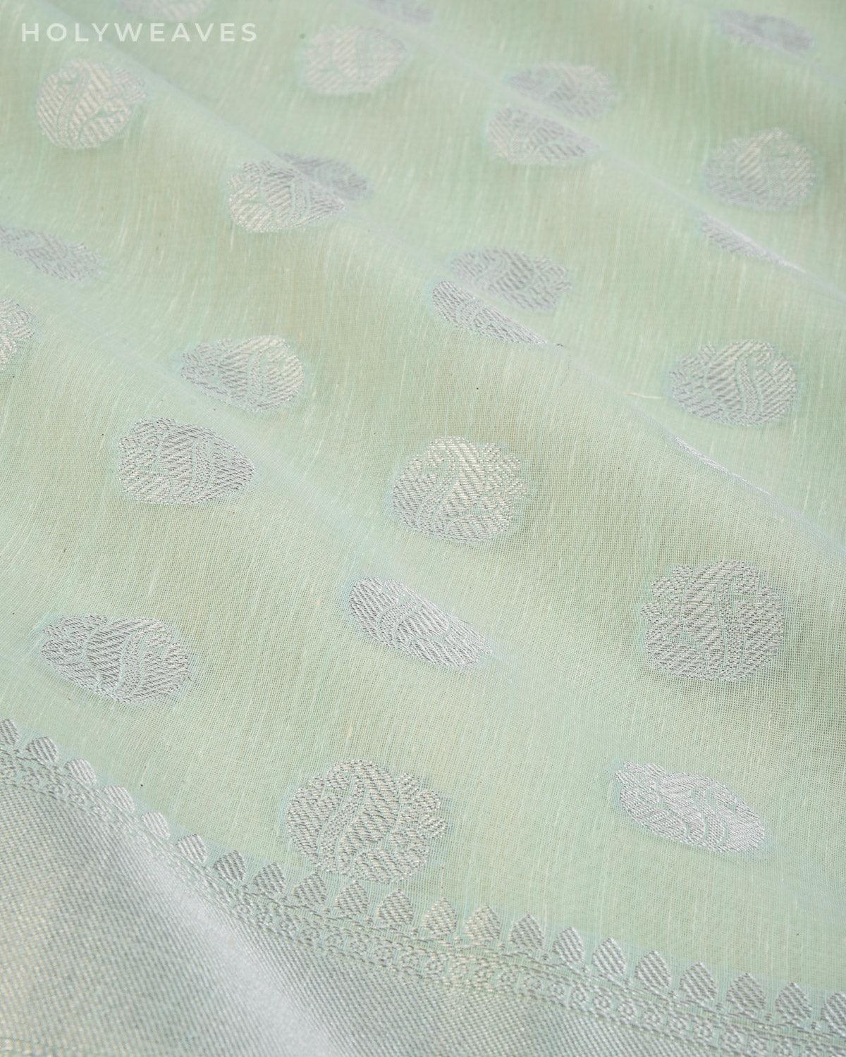 Pastel Blue Banarasi Linen Texture Silver Buti Cutwork Brocade Woven Cotton Silk Saree - By HolyWeaves, Benares