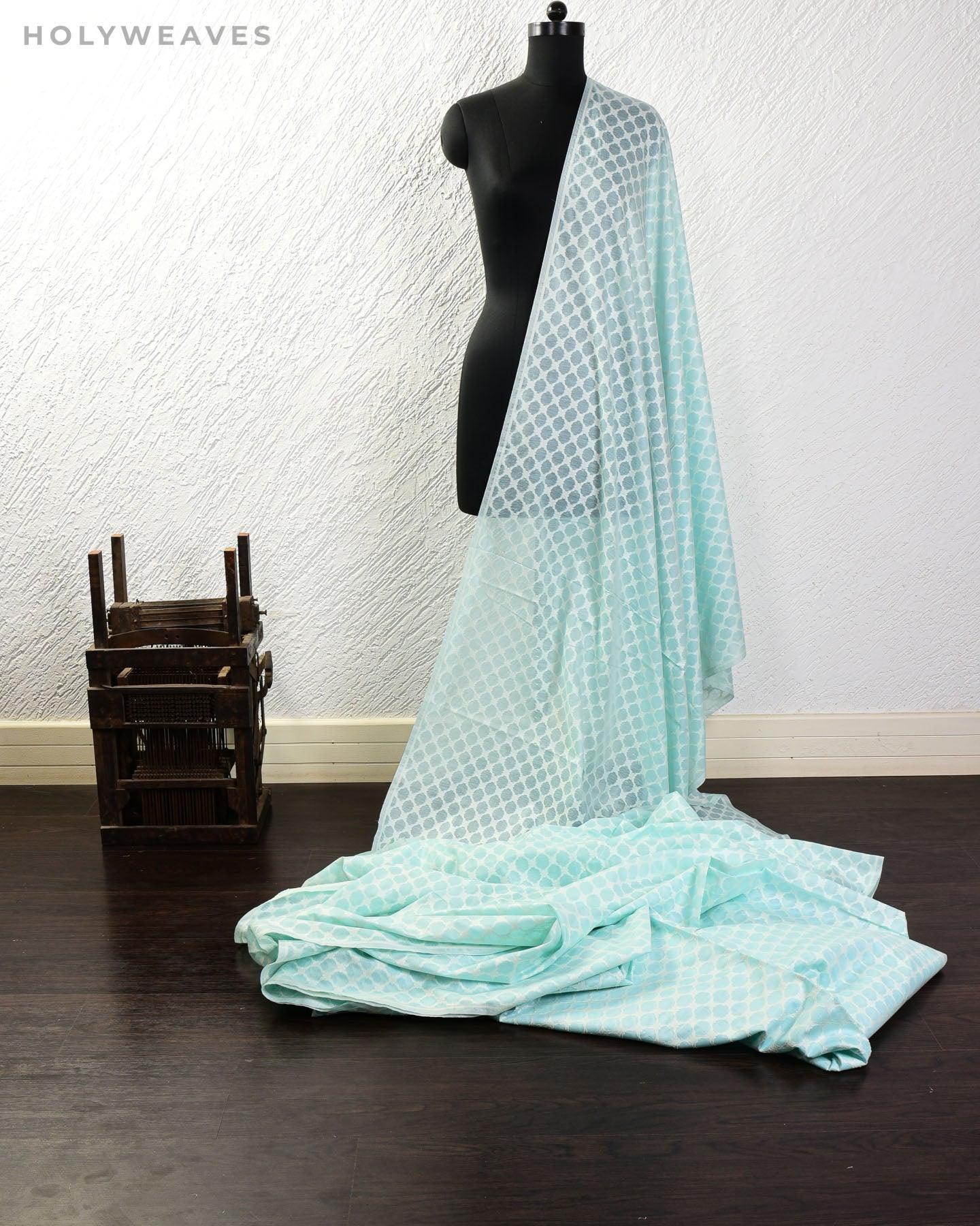 Pastel Blue Banarasi Resham Cutwork Brocade Handwoven Cotton Silk Fabric - By HolyWeaves, Benares