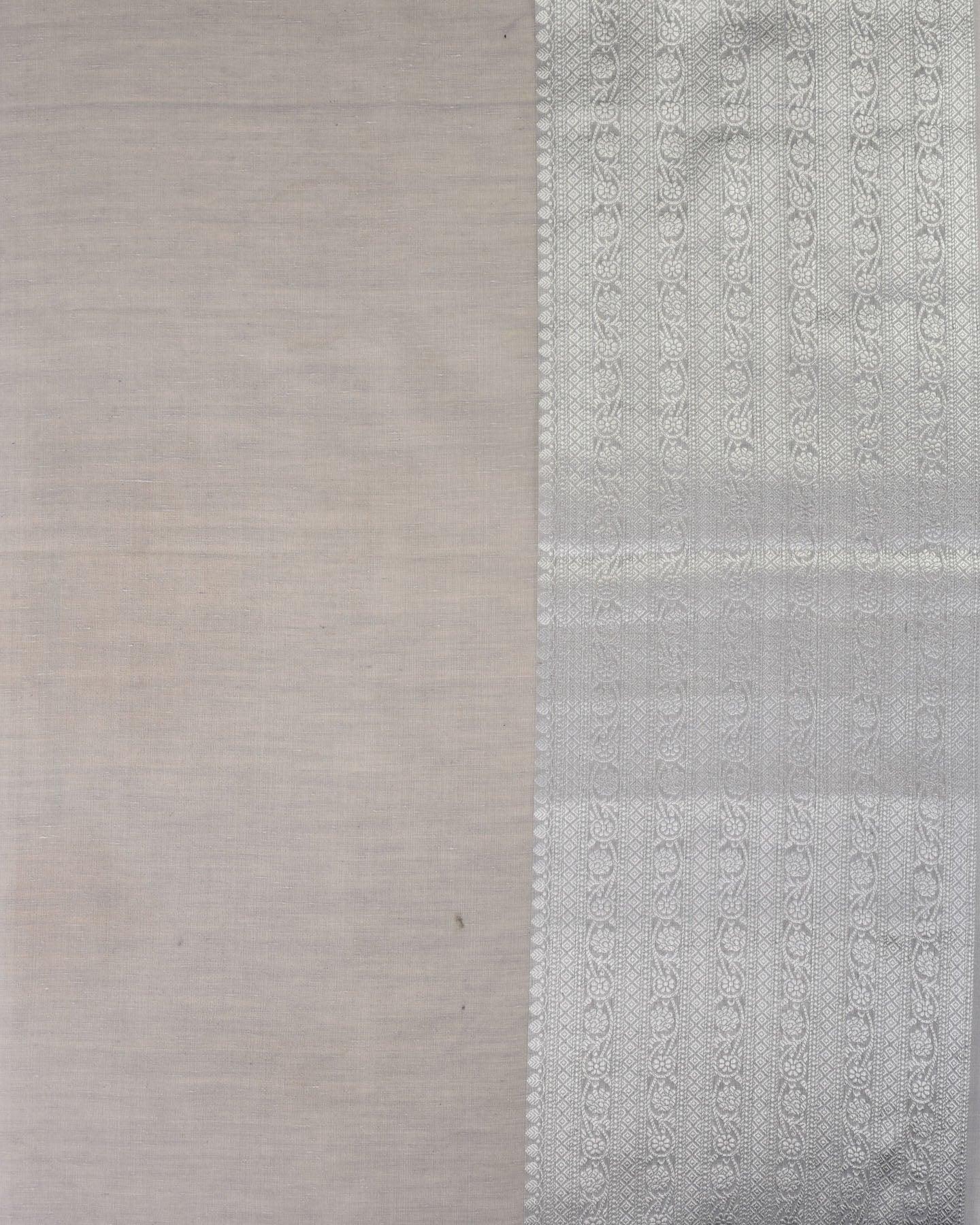 Pastel Gray Banarasi Silver Zari Brocade Woven Cotton Silk Saree - By HolyWeaves, Benares