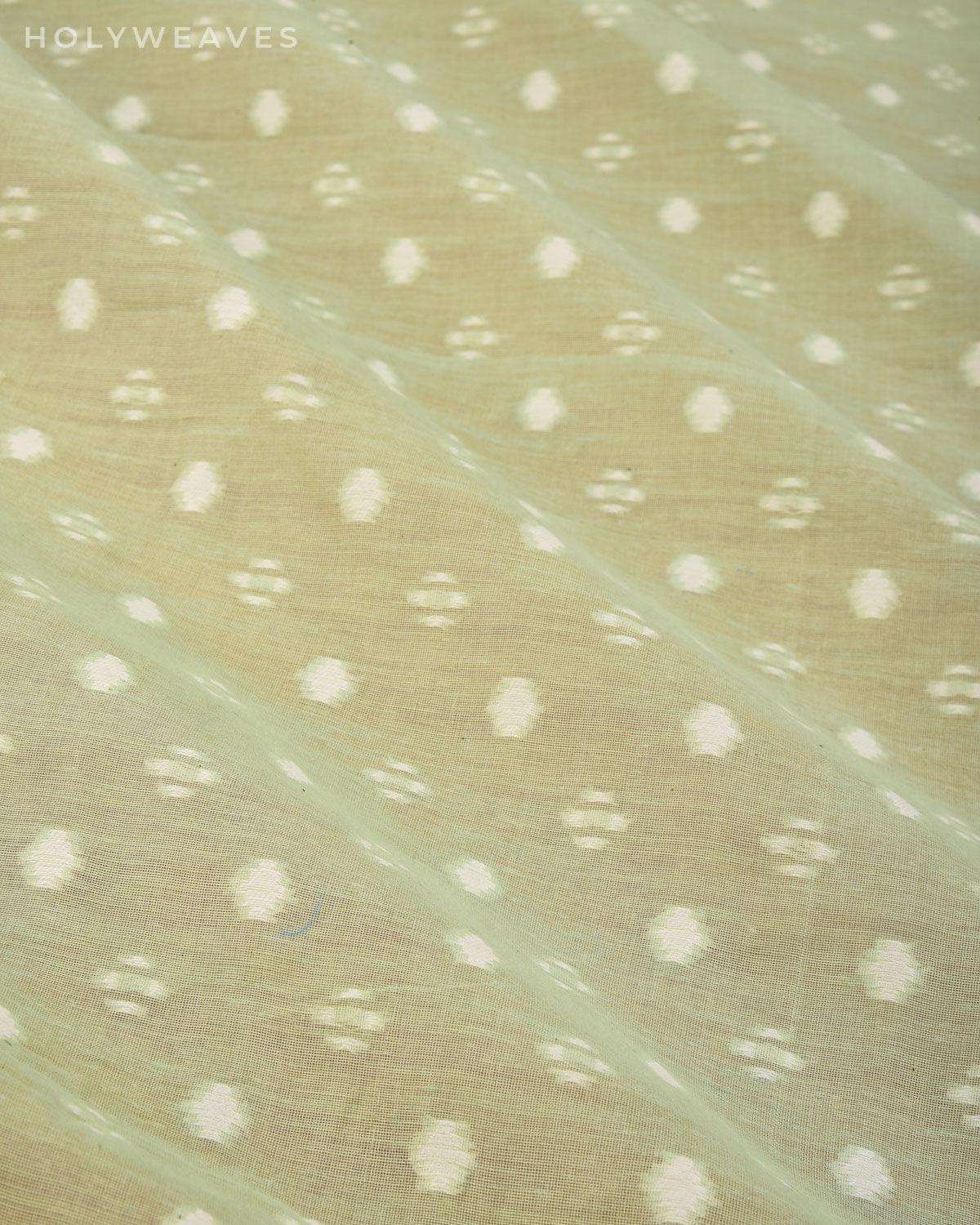 Pastel Green Banarasi Resham Buti Cutwork Brocade Woven Cotton Silk Fabric - By HolyWeaves, Benares