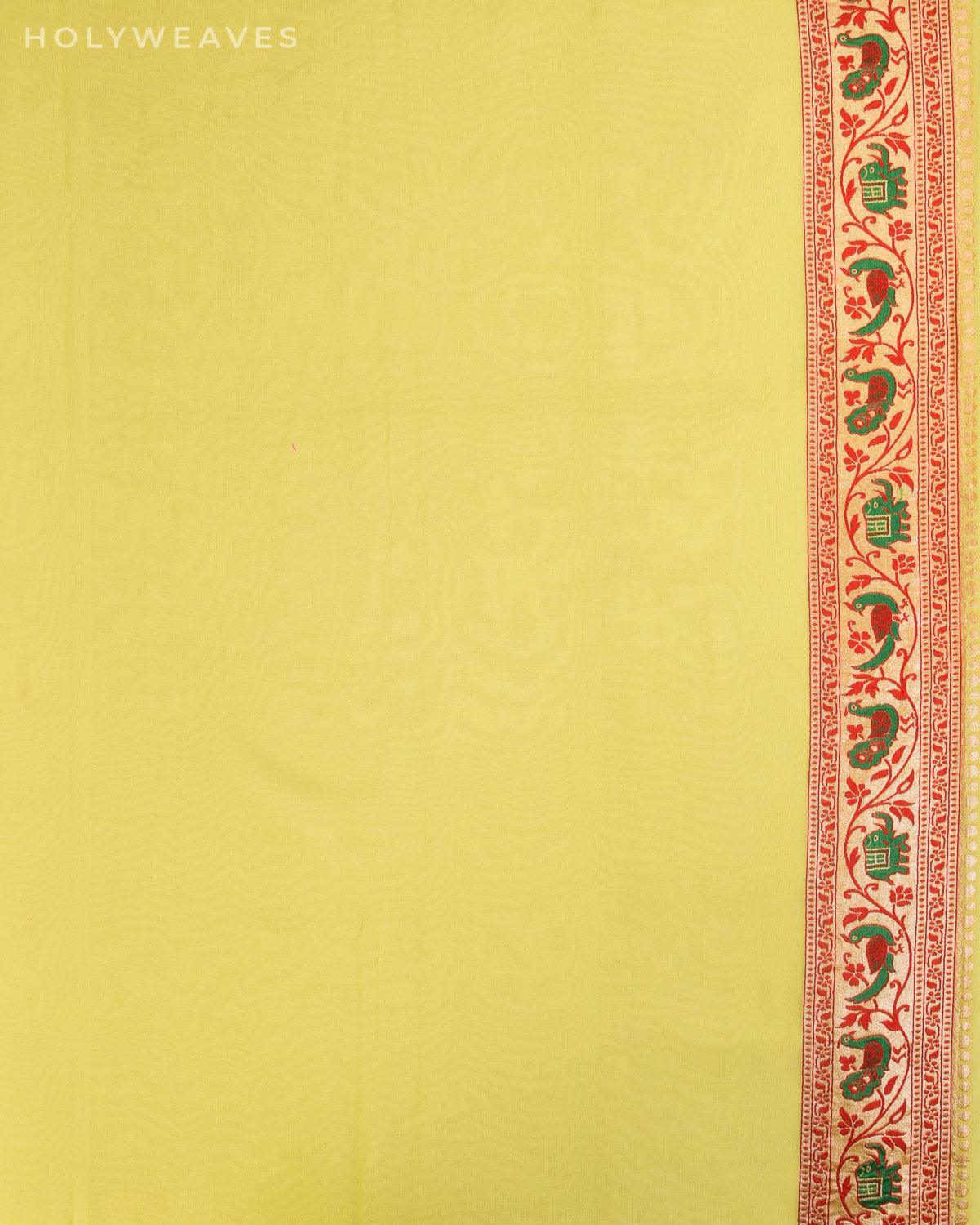 Pastel Green Banarasi Shikargah Cutwork Brocade Handwoven Khaddi Georgette Saree - By HolyWeaves, Benares