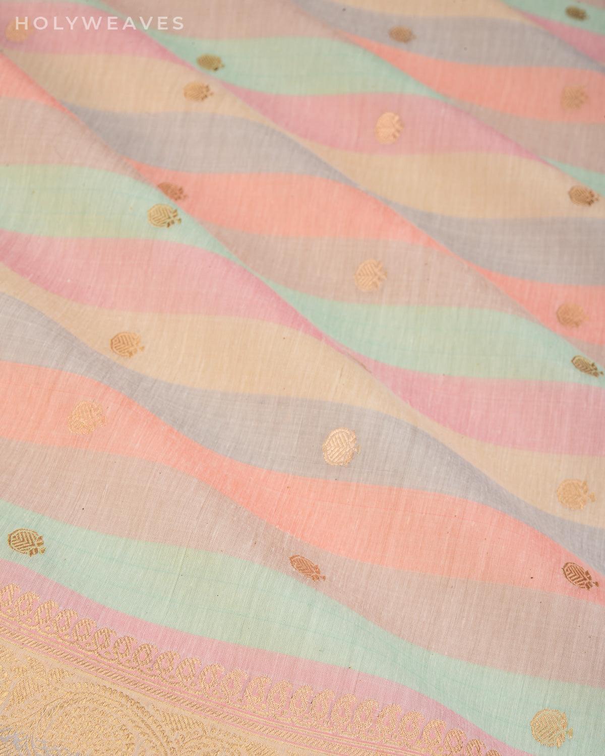 Pastel Multi-color Banarasi Kadhuan Brocade Handwoven Cotton Silk Dupatta - By HolyWeaves, Benares