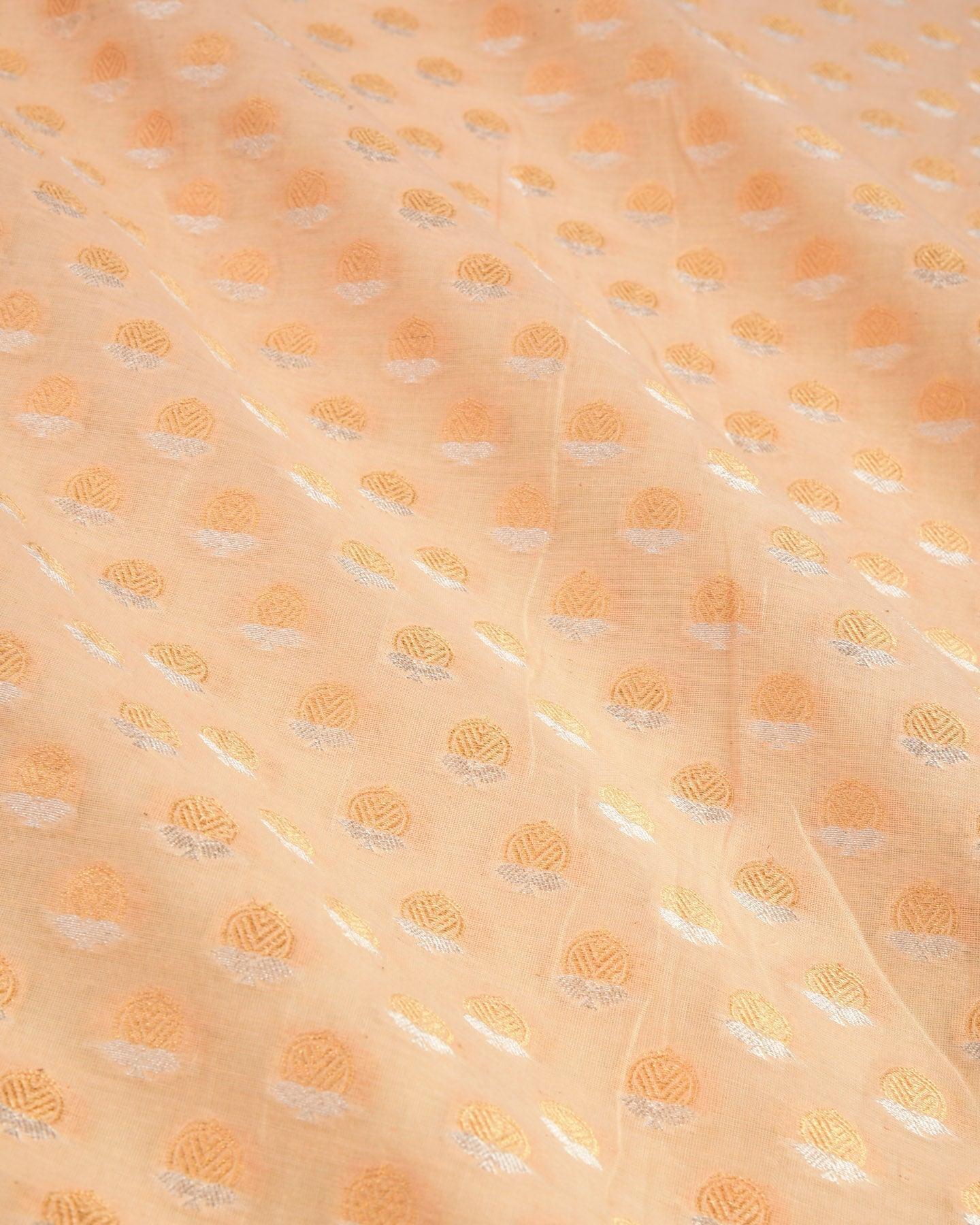 Pastel Peach Banarasi Sona-Rupa Buti Cutwork Brocade Handwoven Cotton Silk Fabric - By HolyWeaves, Benares