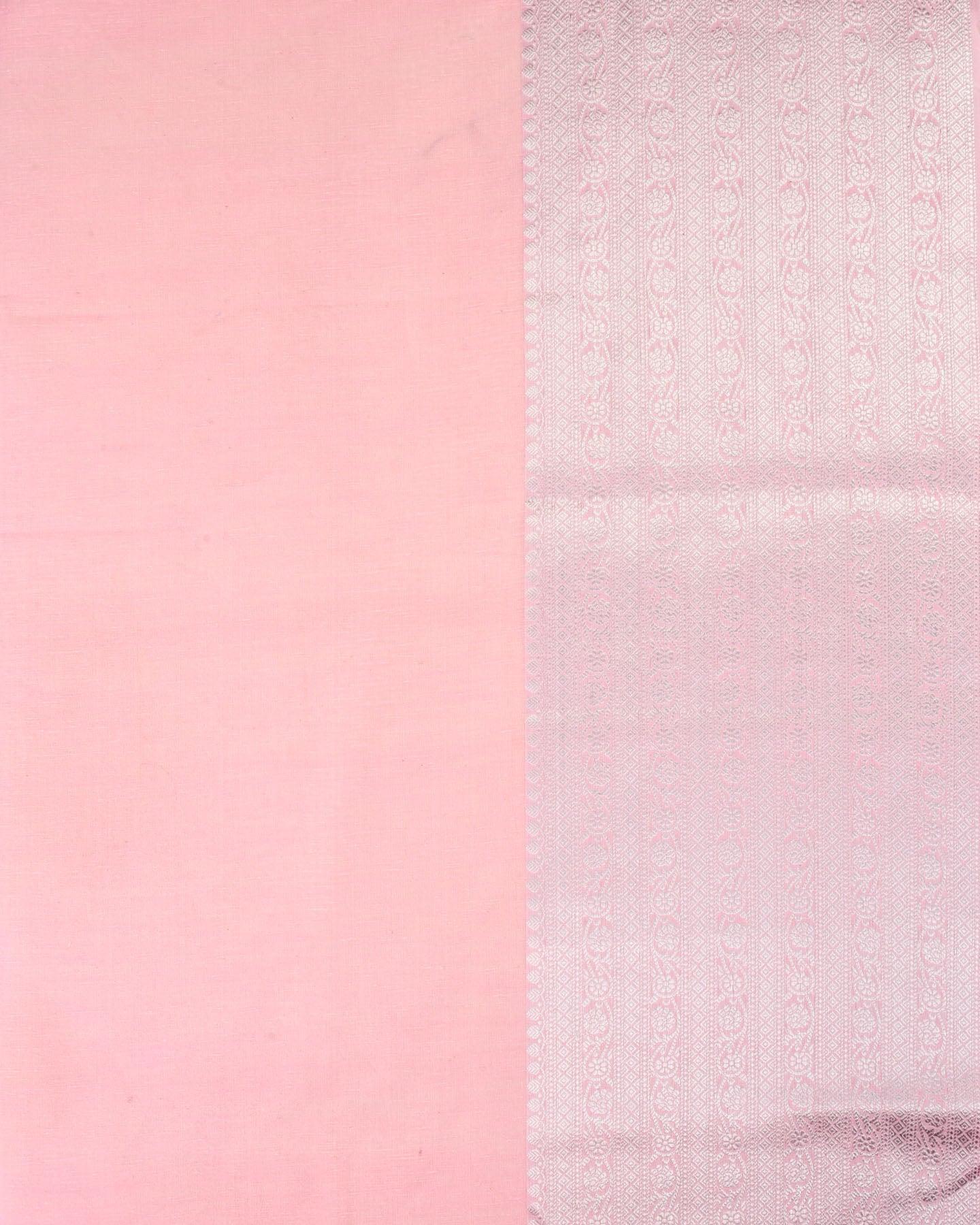 Pastel Pink Banarasi Silver Zari Brocade Woven Cotton Silk Saree - By HolyWeaves, Benares