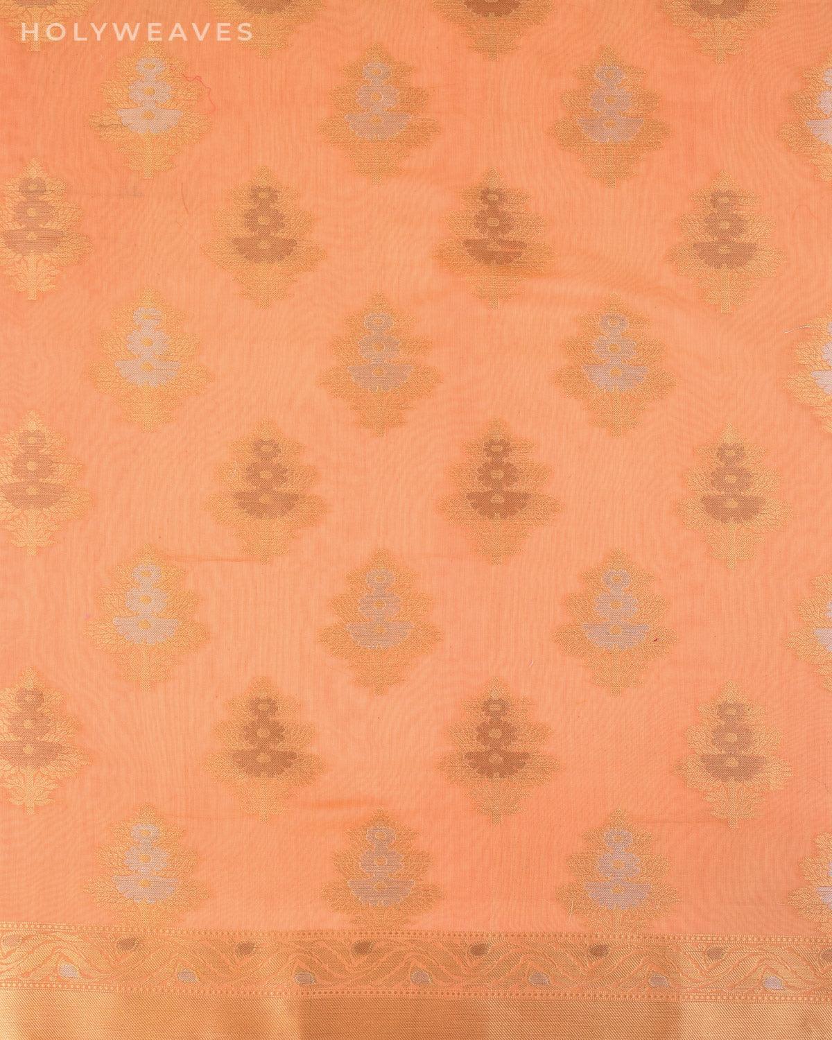 Peach Banarasi 3-Color Zari Cutwork Brocade Woven Cotton Silk Saree - By HolyWeaves, Benares