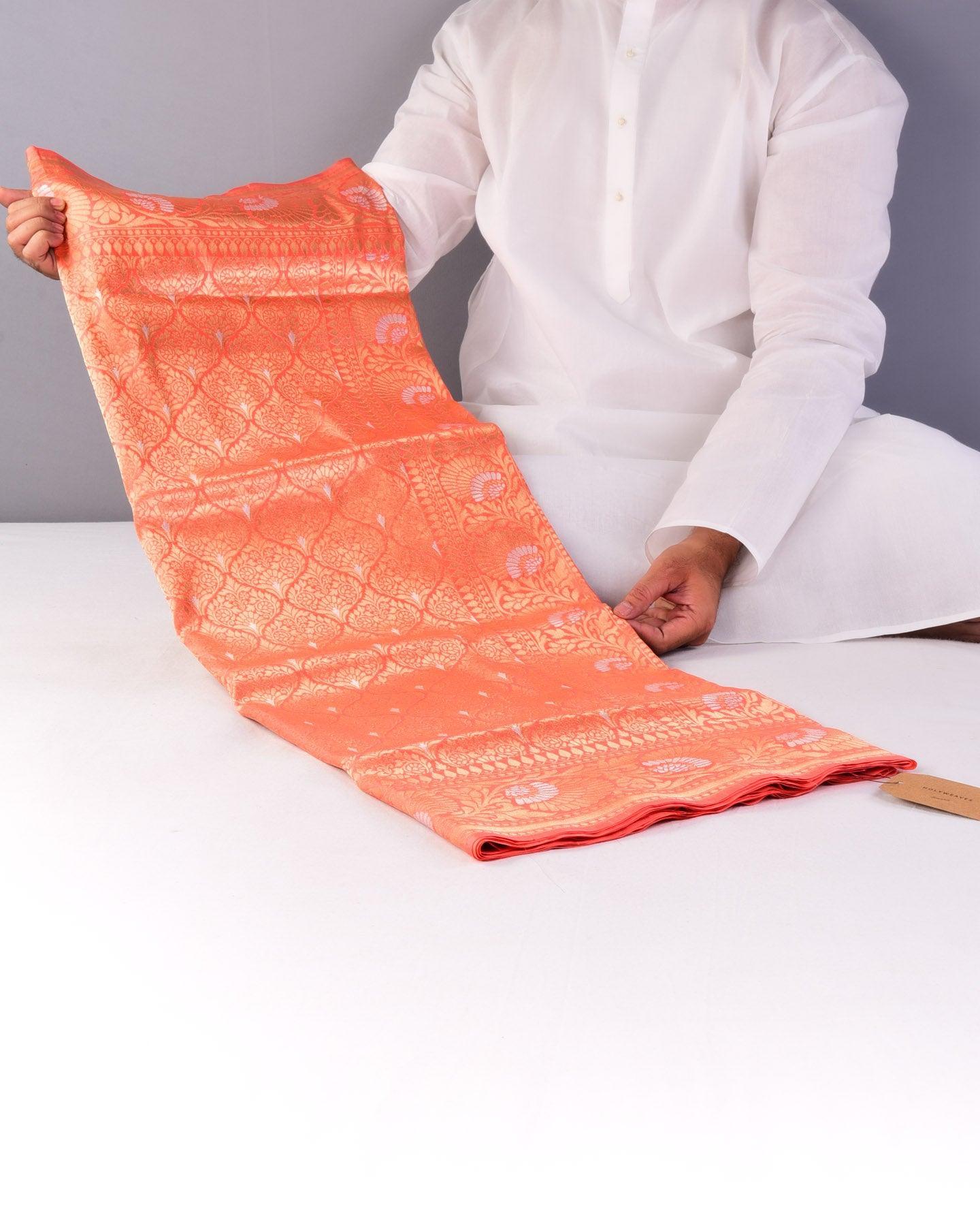Peach Banarasi Alfi Sona Rupa Jaal Cutwork Brocade Handwoven Katan Silk Saree - By HolyWeaves, Benares
