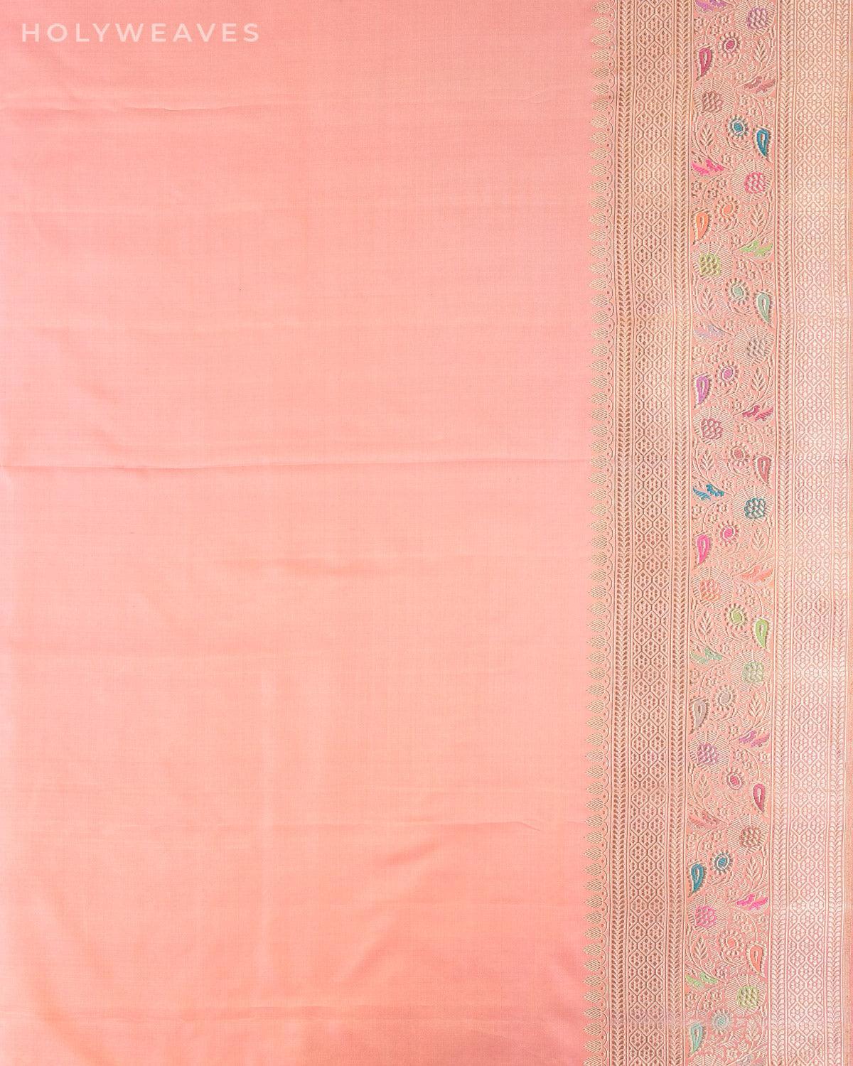 Peach Banarasi All-over 36-Sirki Jaal Kadhuan Brocade Handwoven Katan Silk Saree - By HolyWeaves, Benares