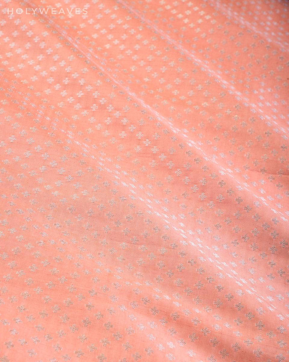 Peach Banarasi Cutwork Brocade Handwoven Katan Silk Fabric with Roopa Zari - By HolyWeaves, Benares