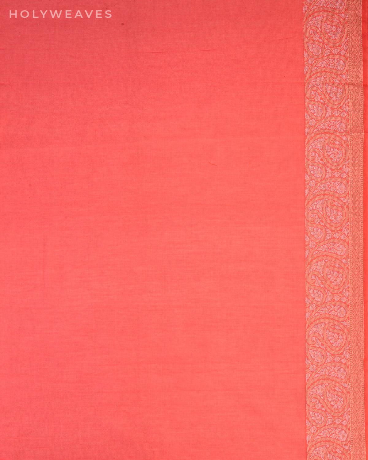 Peach Banarasi Cutwork Brocade Woven Art Cotton Silk Saree with Resham Kairi Border Pallu - By HolyWeaves, Benares