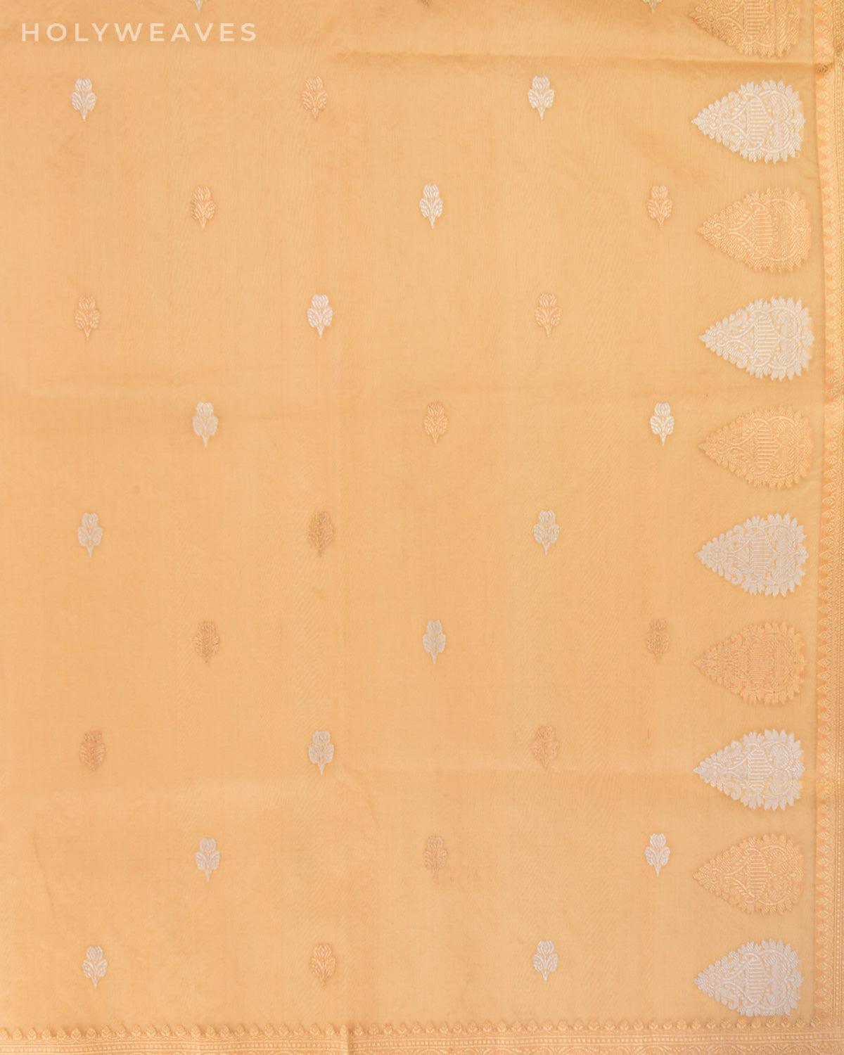 Peach Banarasi Gold & Silver Buti Kadhuan Brocade Handwoven Kora Silk Saree - By HolyWeaves, Benares