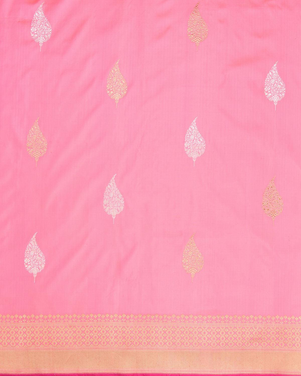 Peach Banarasi Gold & Silver Leaf Buta Kadhuan Brocade Handwoven Katan Silk Saree - By HolyWeaves, Benares