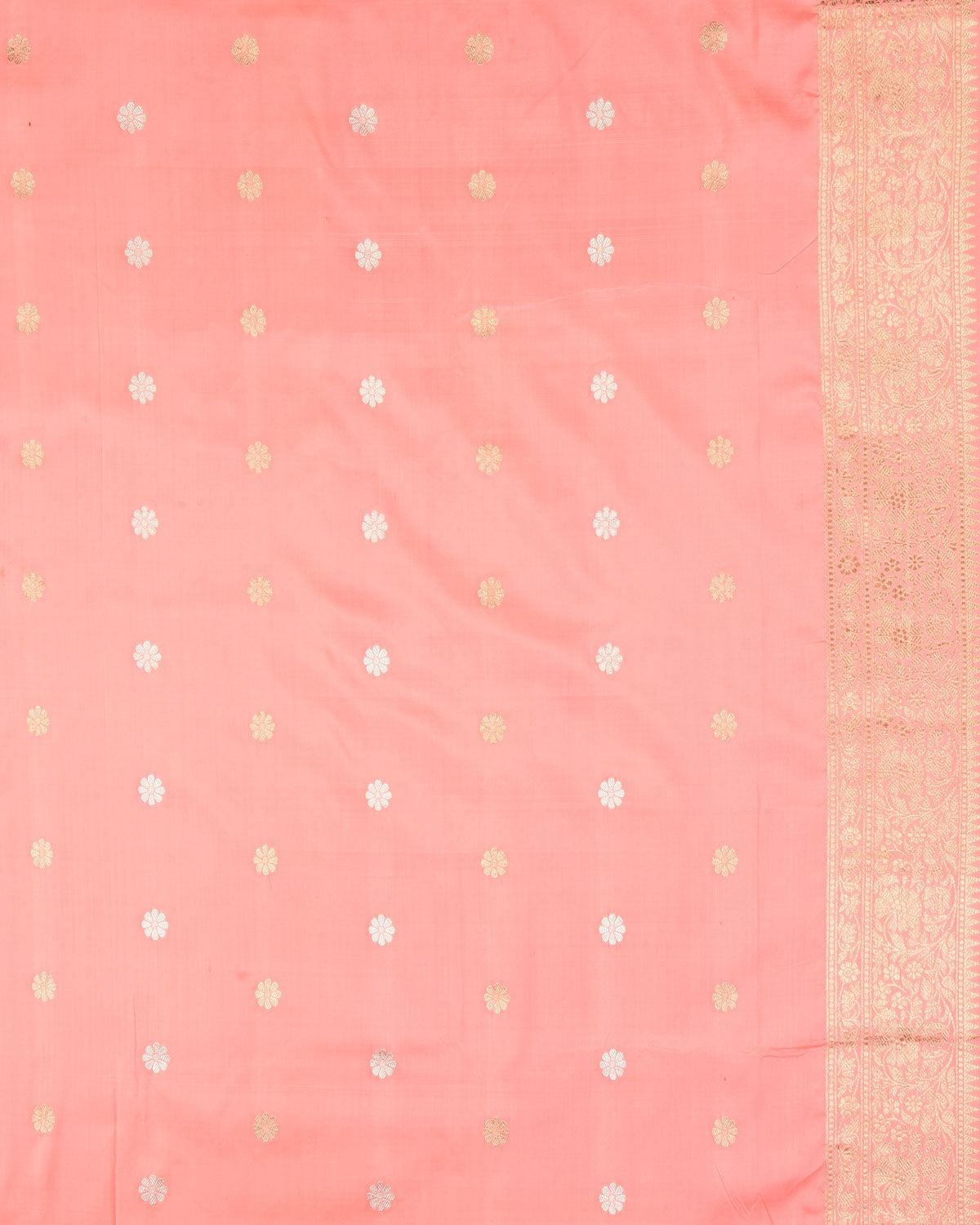 Peach Banarasi Gold & Silver Zari Buti Kadhuan Brocade Handwoven Katan Silk Saree - By HolyWeaves, Benares
