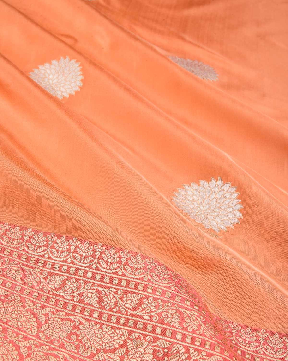 Peach Banarasi Gold & Silver Zari Flower Buta Kadhuan Brocade Handwoven Katan Silk Saree - By HolyWeaves, Benares