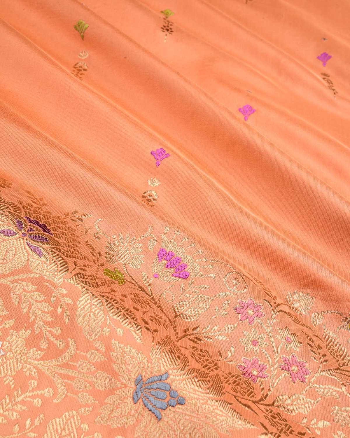 Peach Banarasi Gold Zari & Resham Buti Kadhuan Brocade Handwoven Katan Silk Saree - By HolyWeaves, Benares