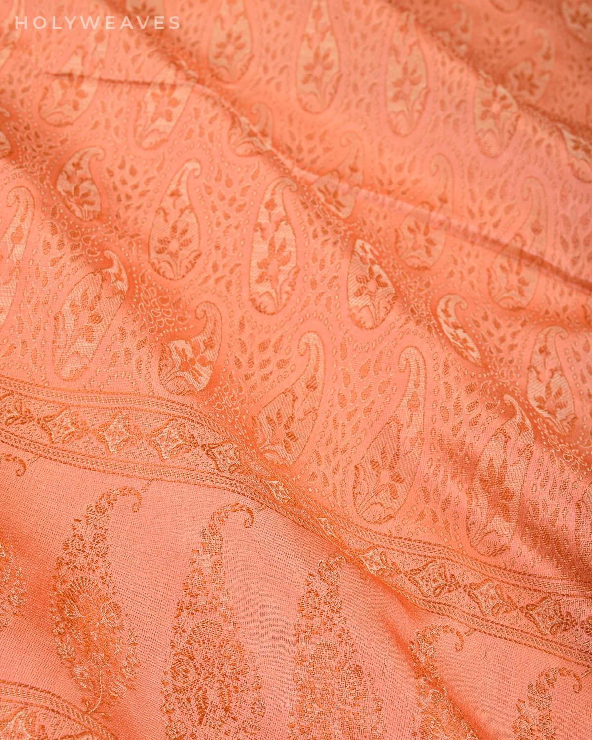 Peach Banarasi Jamawar Handwoven Silk Scarf 72"x21" - By HolyWeaves, Benares