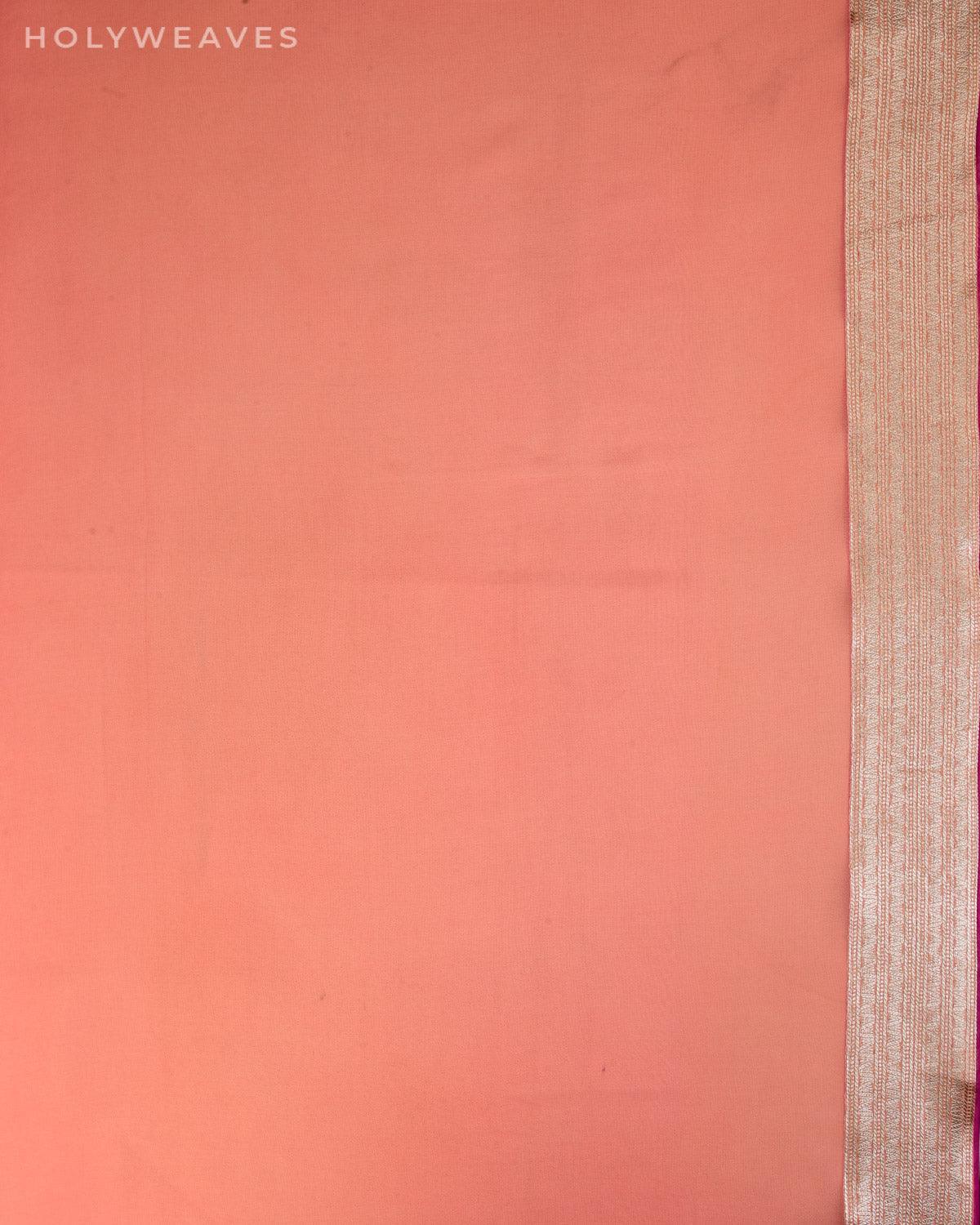 Peach Banarasi Leheriya Cutwork Brocade Handwoven Khaddi Georgette Saree with Fuchsia Pink Lining - By HolyWeaves, Benares