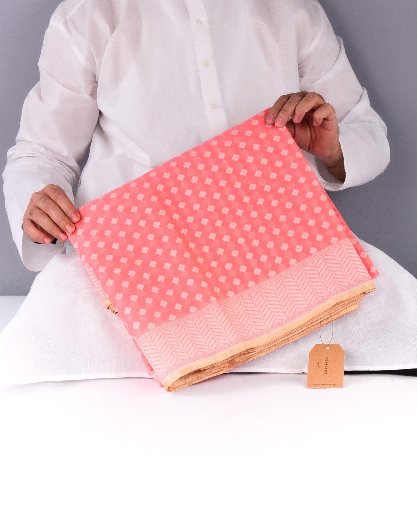 Peach Banarasi Resham Buti Cutwork Brocade Woven Cotton Silk Saree - By HolyWeaves, Benares