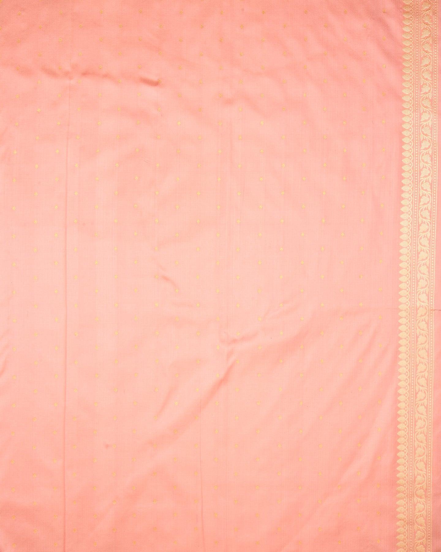 Peach Banarasi Resham Dotted Stripe Kadhuan Brocade Handwoven Katan Silk Saree with Meenekari Border - By HolyWeaves, Benares