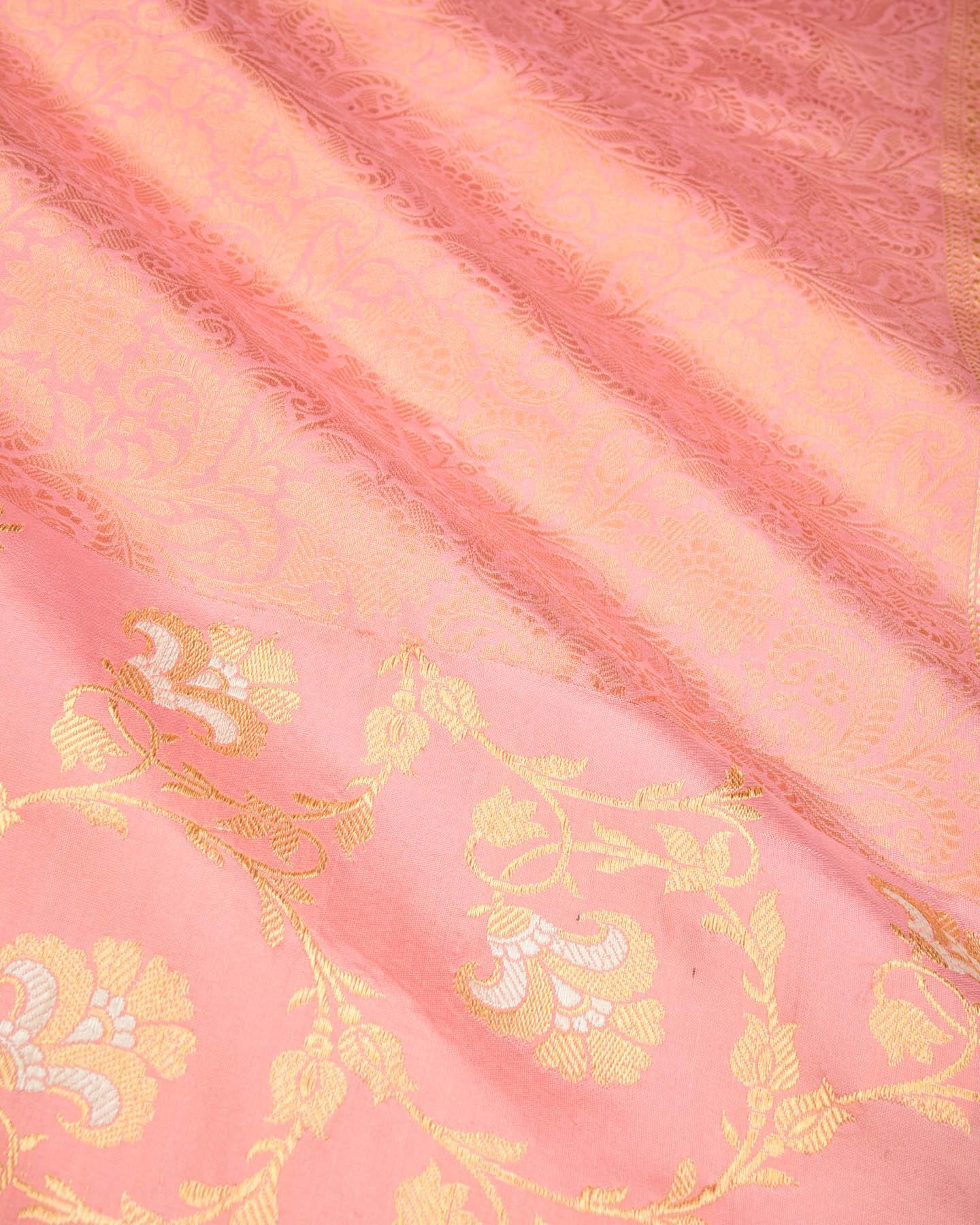 Peach Banarasi Reshmi Zari Kadhuan Brocade Handwoven Katan Silk Saree - By HolyWeaves, Benares