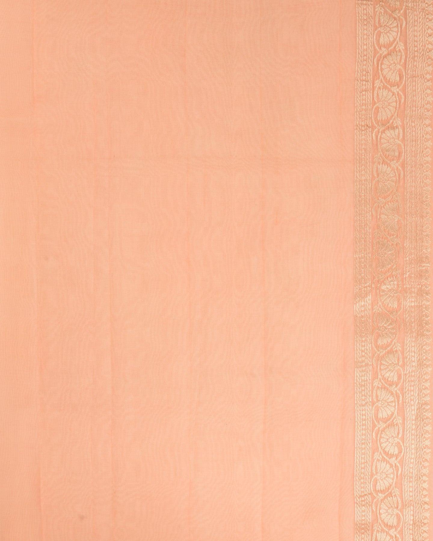 Peach Banarasi Sona Zari Cutwork Brocade Handwoven Kora Silk Saree - By HolyWeaves, Benares