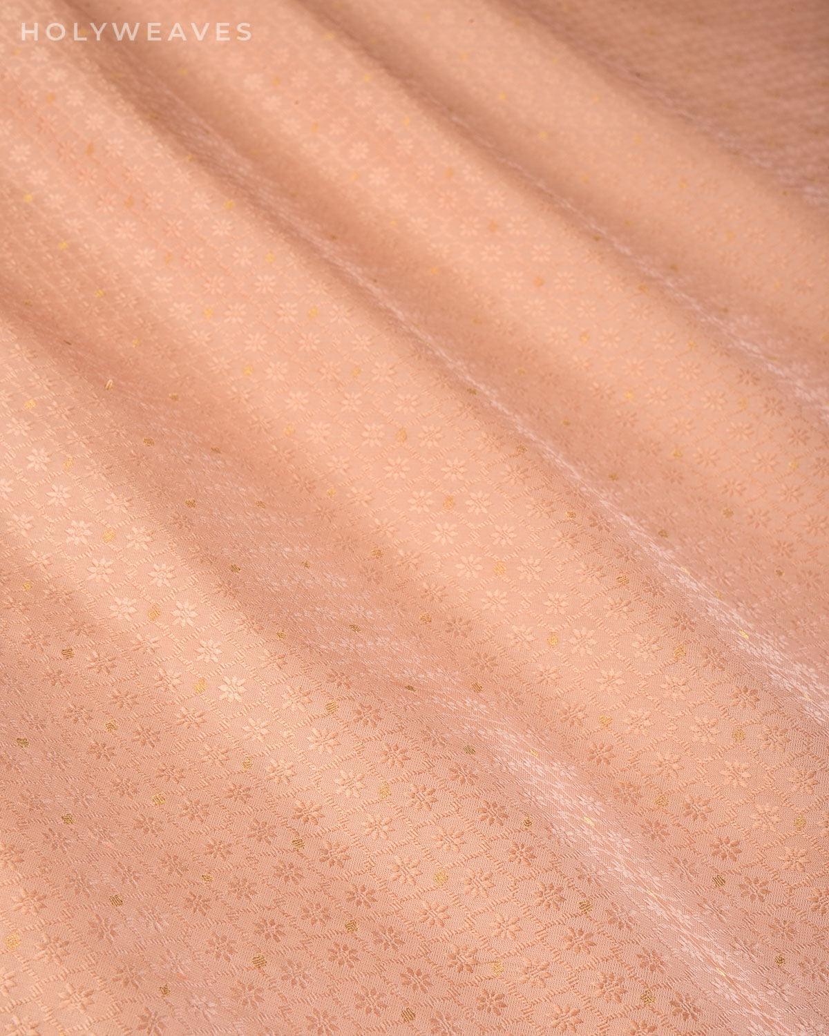 Peach Banarasi Tanchoi Brocade Handwoven Katan Silk Fabric with Subtle Zari Accents - By HolyWeaves, Benares
