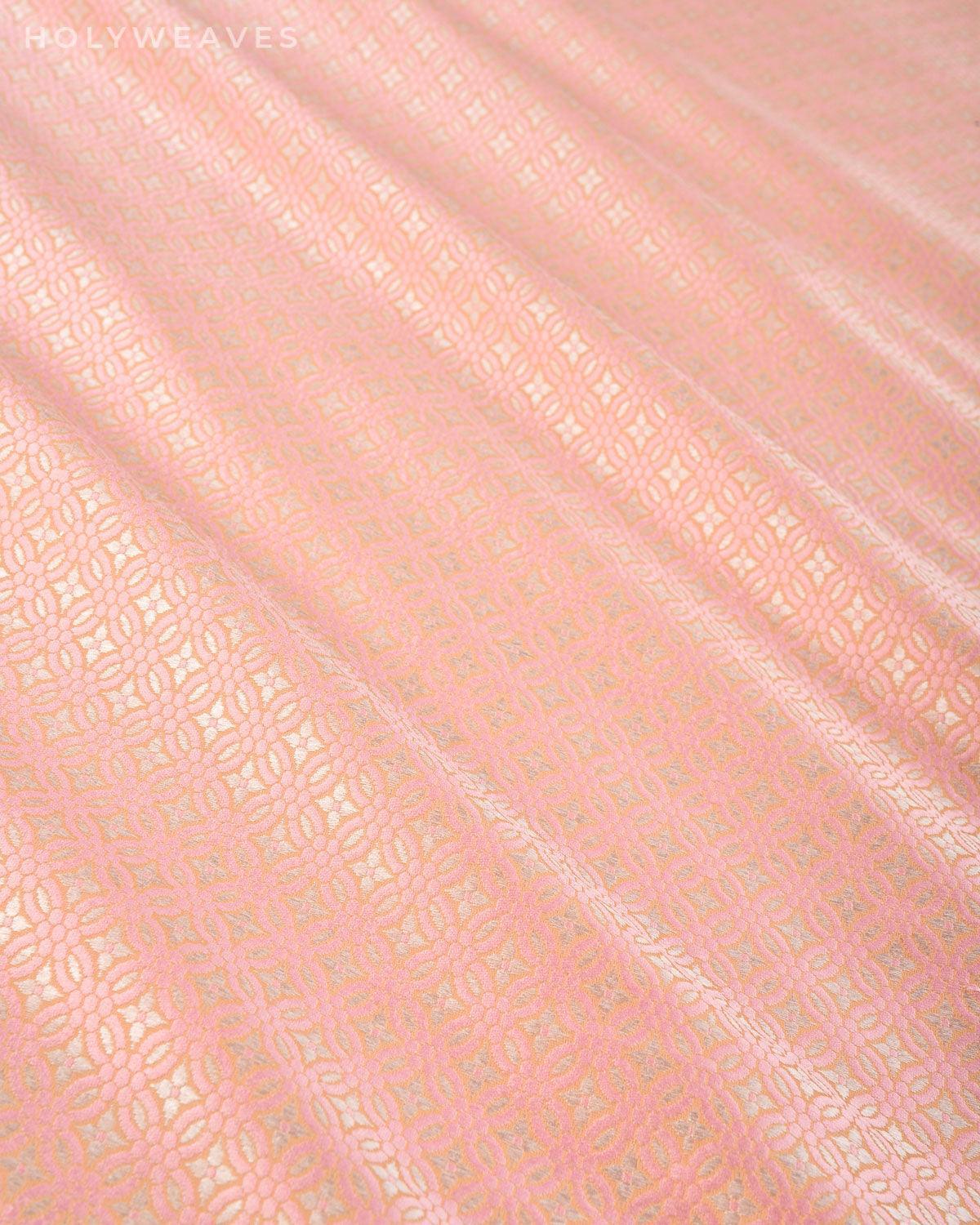 Peach Banarasi Tanchoi Brocade Woven Poly Cotton Silk Fabric - By HolyWeaves, Benares