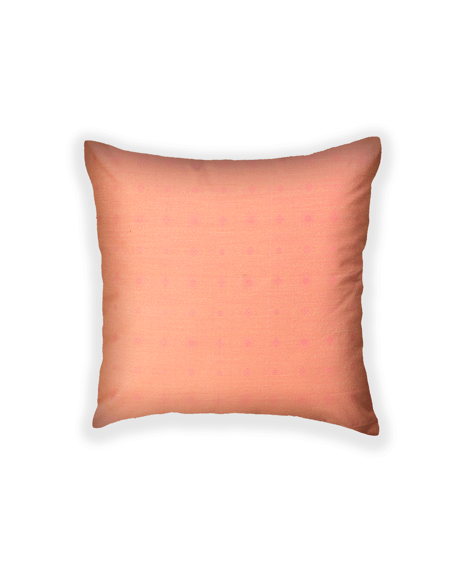 Peach Banarasi Tanchoi Poly Cotton Cushion Cover 16" - By HolyWeaves, Benares