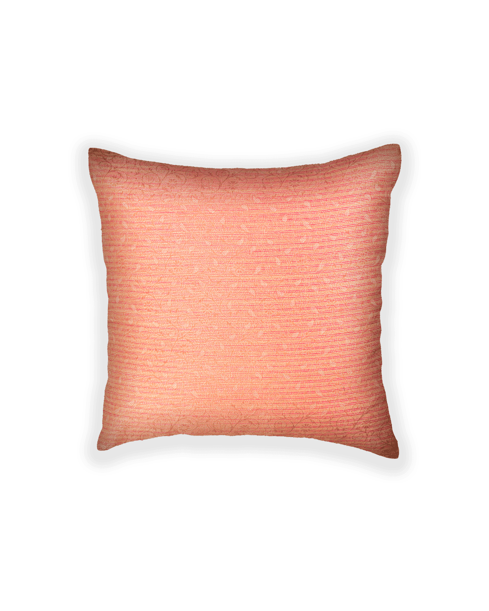 Peach Banarasi Tanchoi Poly Silk Cushion Cover 16" - By HolyWeaves, Benares
