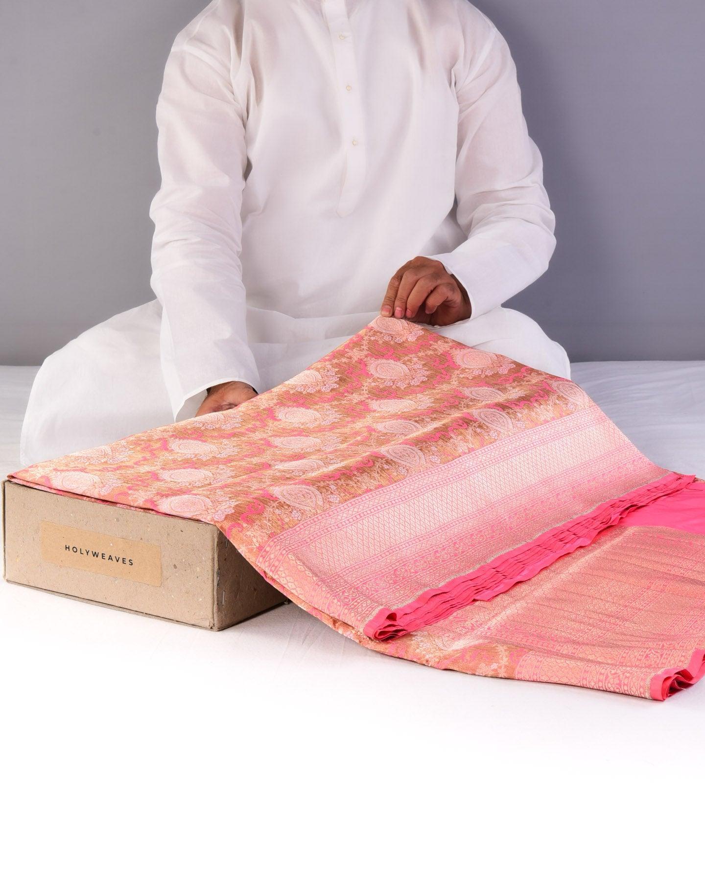Peach Banarasi Tehri Sona Rupa Jaal Cutwork Brocade Handwoven Katan Silk Saree - By HolyWeaves, Benares