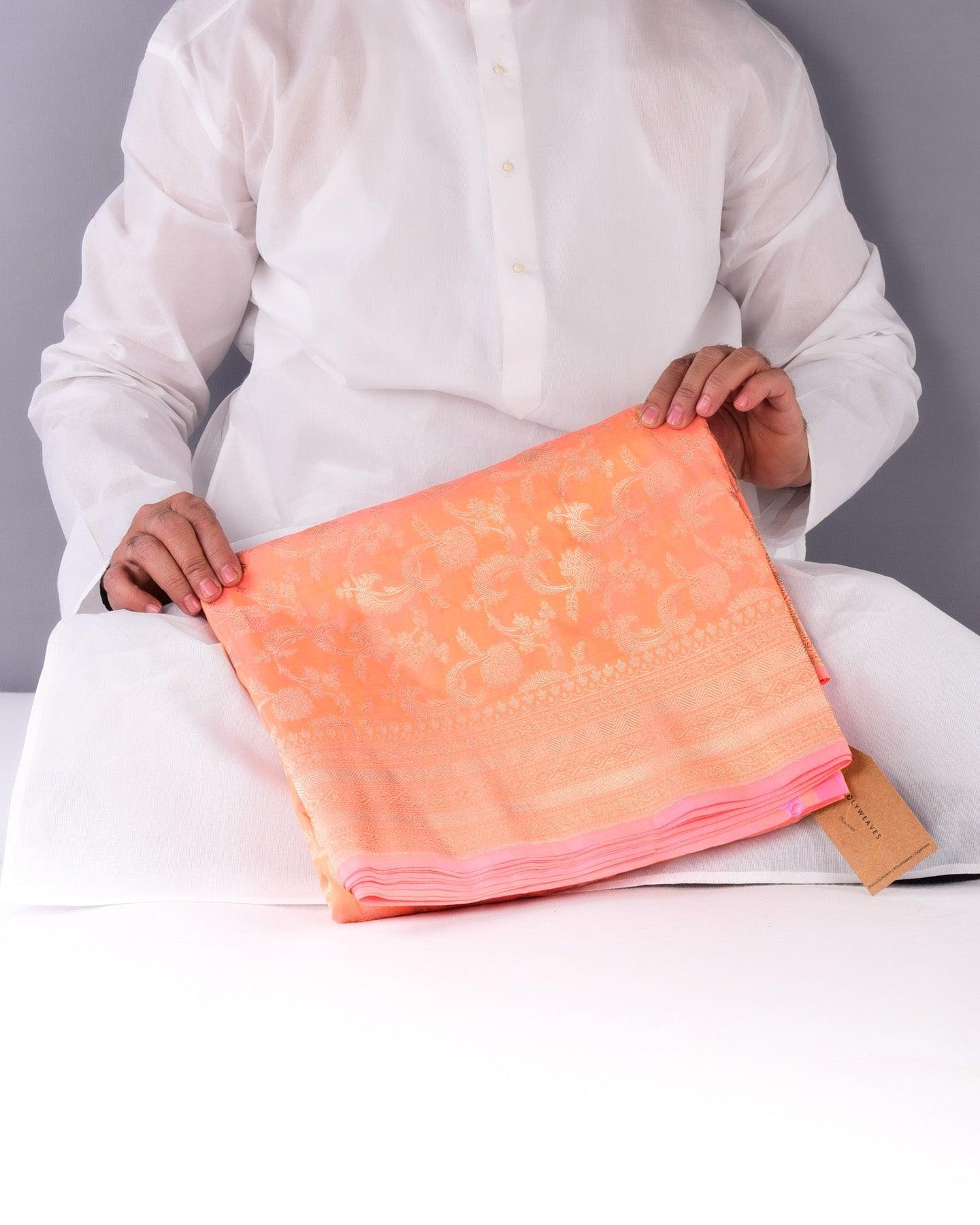 Peach Banarasi Zari Jaal Cutwork Brocade Handwoven Katan Silk Saree - By HolyWeaves, Benares