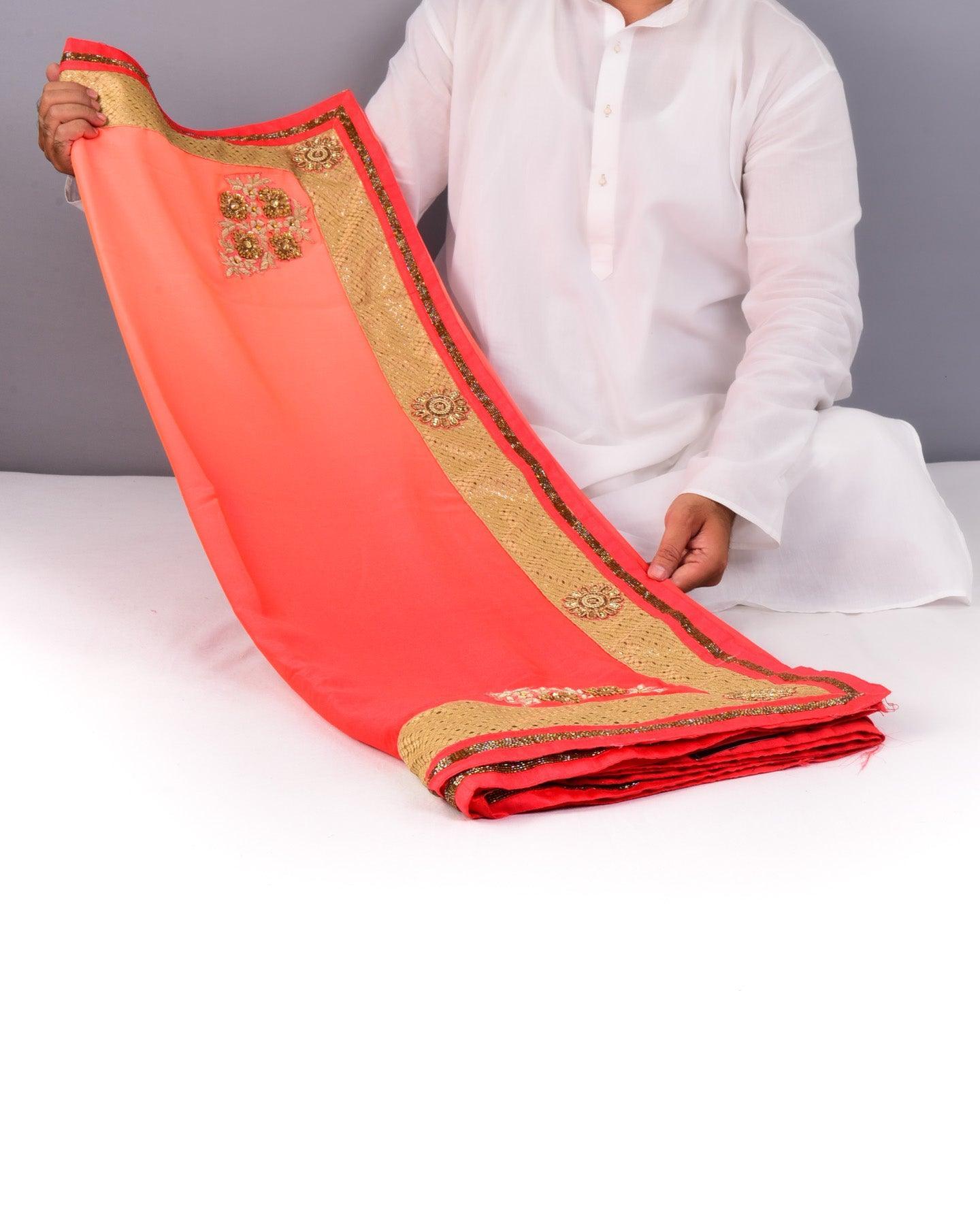 Peach Georgette Embroidered Saree - By HolyWeaves, Benares