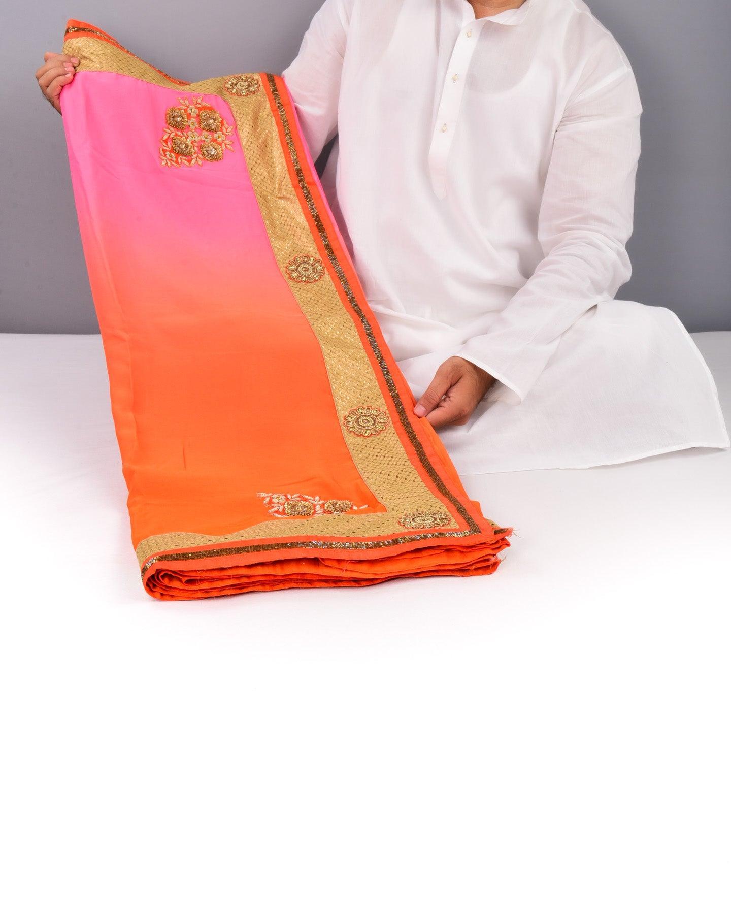 Peach-Orange Georgette Embroidered Saree - By HolyWeaves, Benares