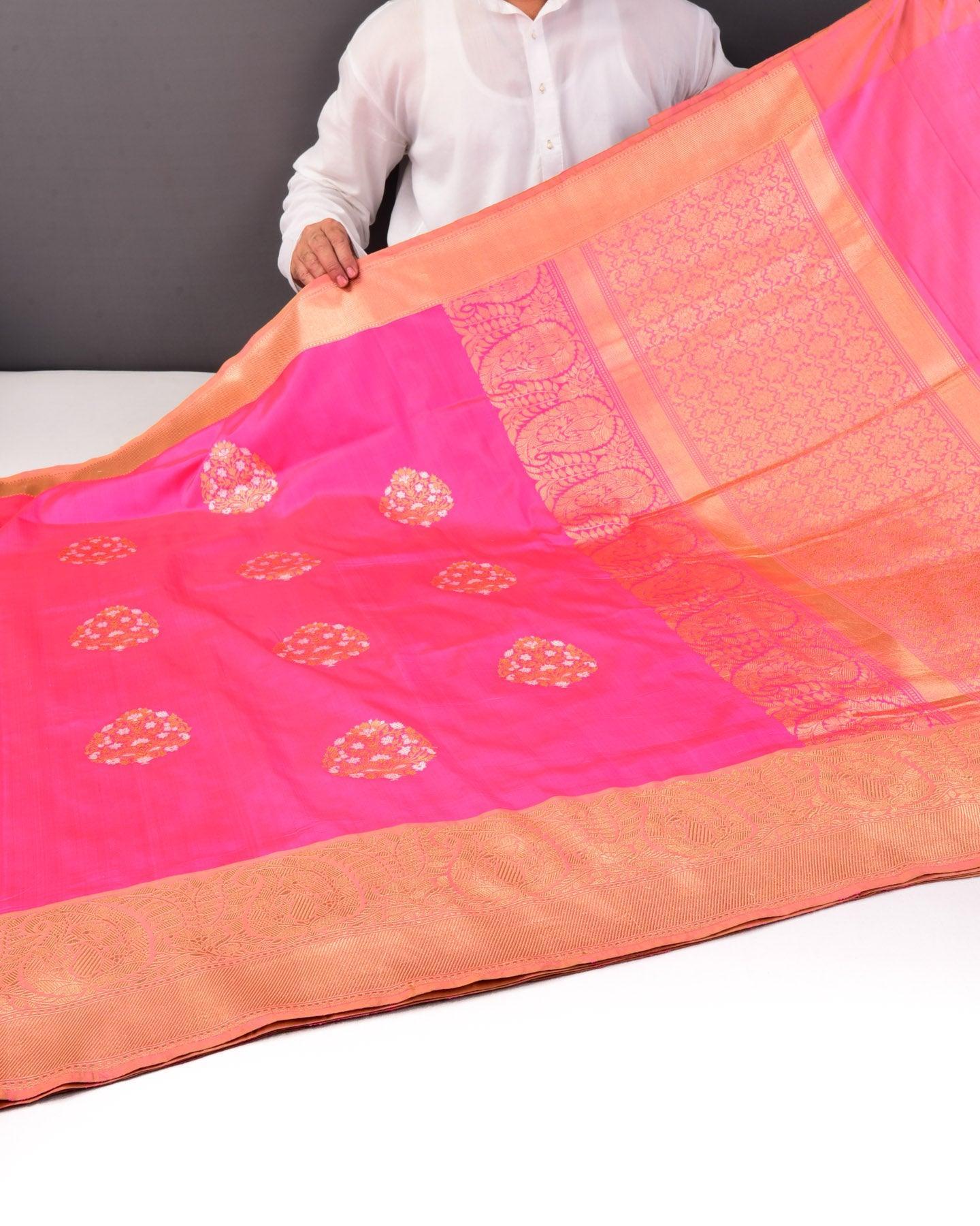 Pink Alfi Sona Rupa Buta Kadhuan Brocade Handwoven Katan Silk Saree - By HolyWeaves, Benares