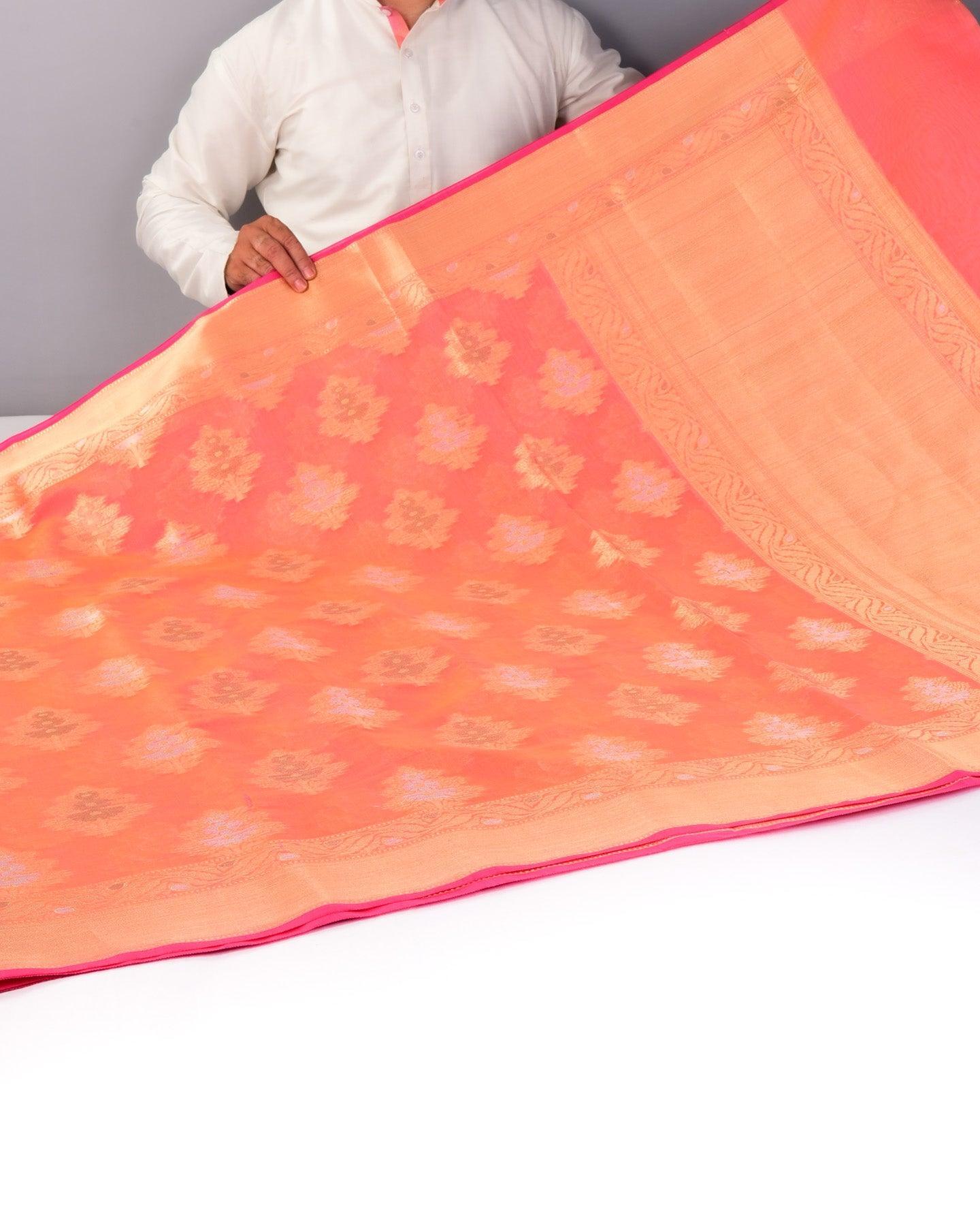 Pink Banarasi 3-Color Zari Cutwork Brocade Woven Cotton Silk Saree - By HolyWeaves, Benares