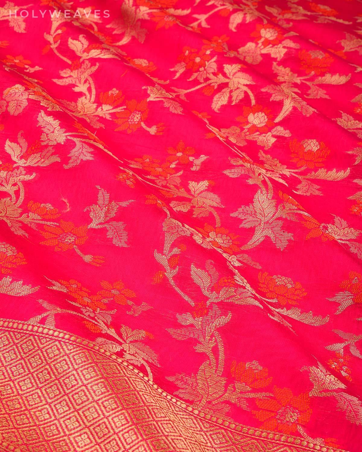 Pink Banarasi Alfi Meena Jaal Cutwork Brocade Woven Cotton Silk Saree - By HolyWeaves, Benares