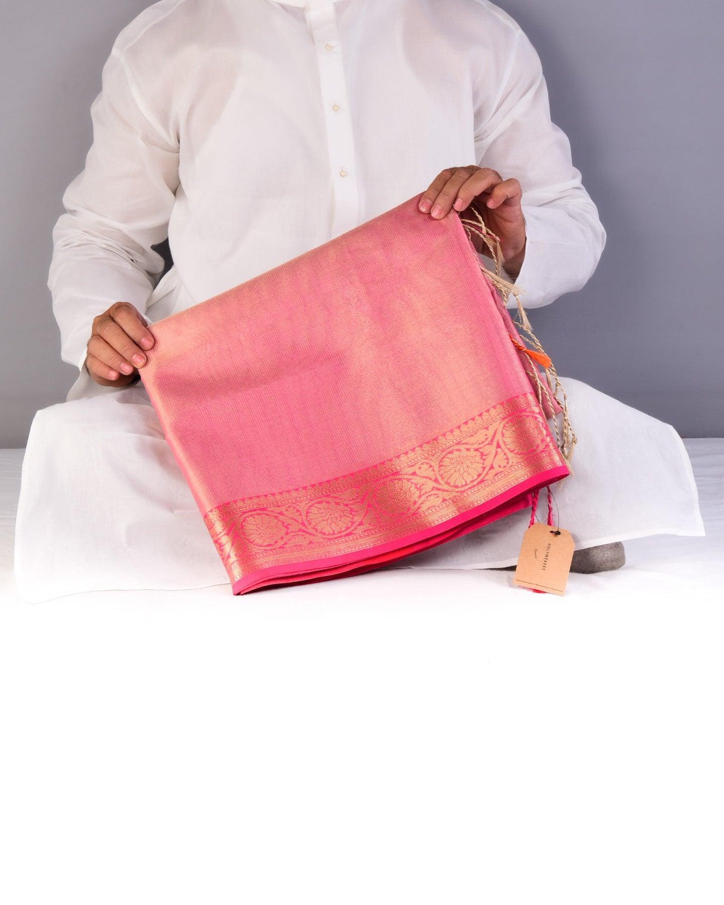 Pink Banarasi Brocade Woven Cotton Tissue Saree - By HolyWeaves, Benares