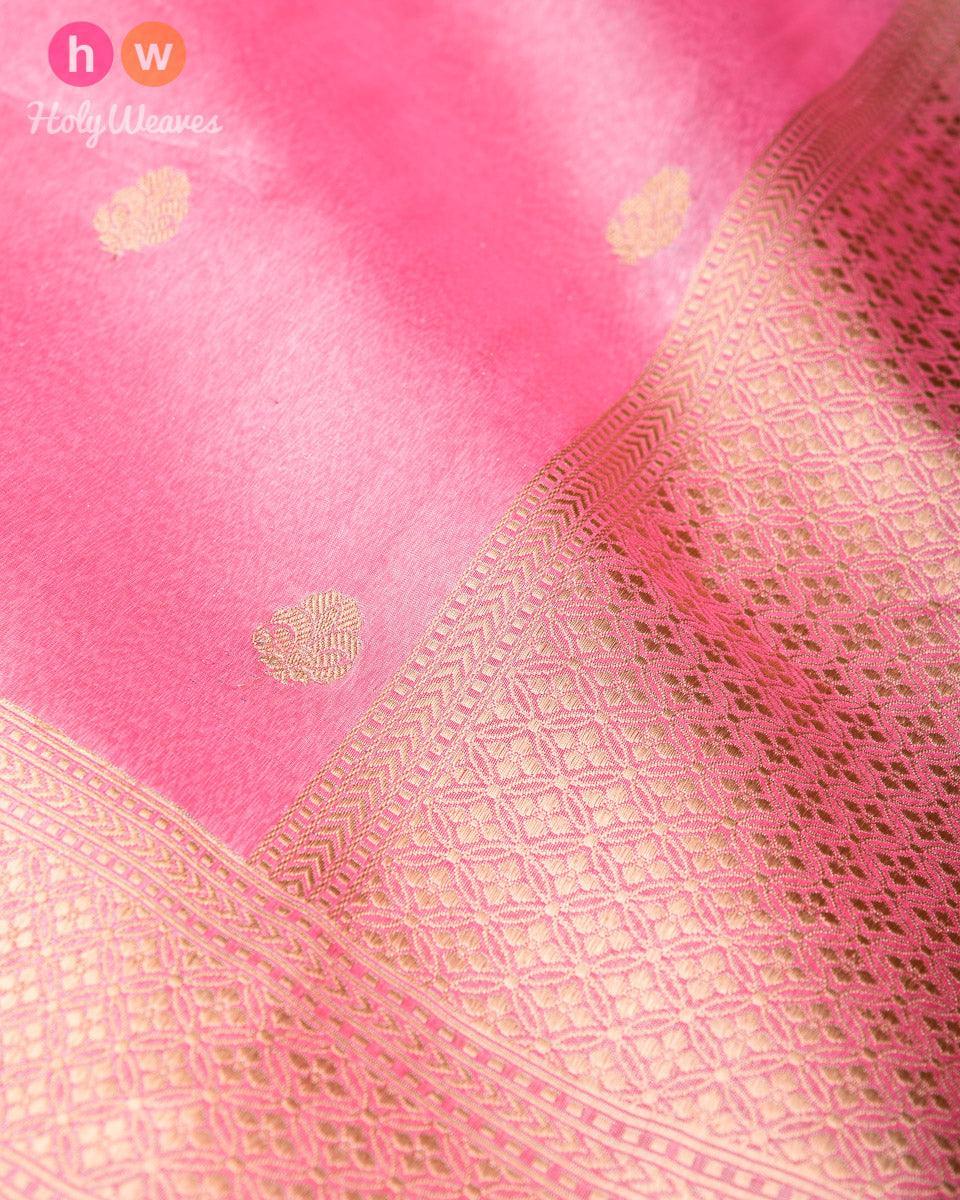 Pink Banarasi Buti Kadhuan Brocade Handwoven Katan Tissue Dupatta - By HolyWeaves, Benares