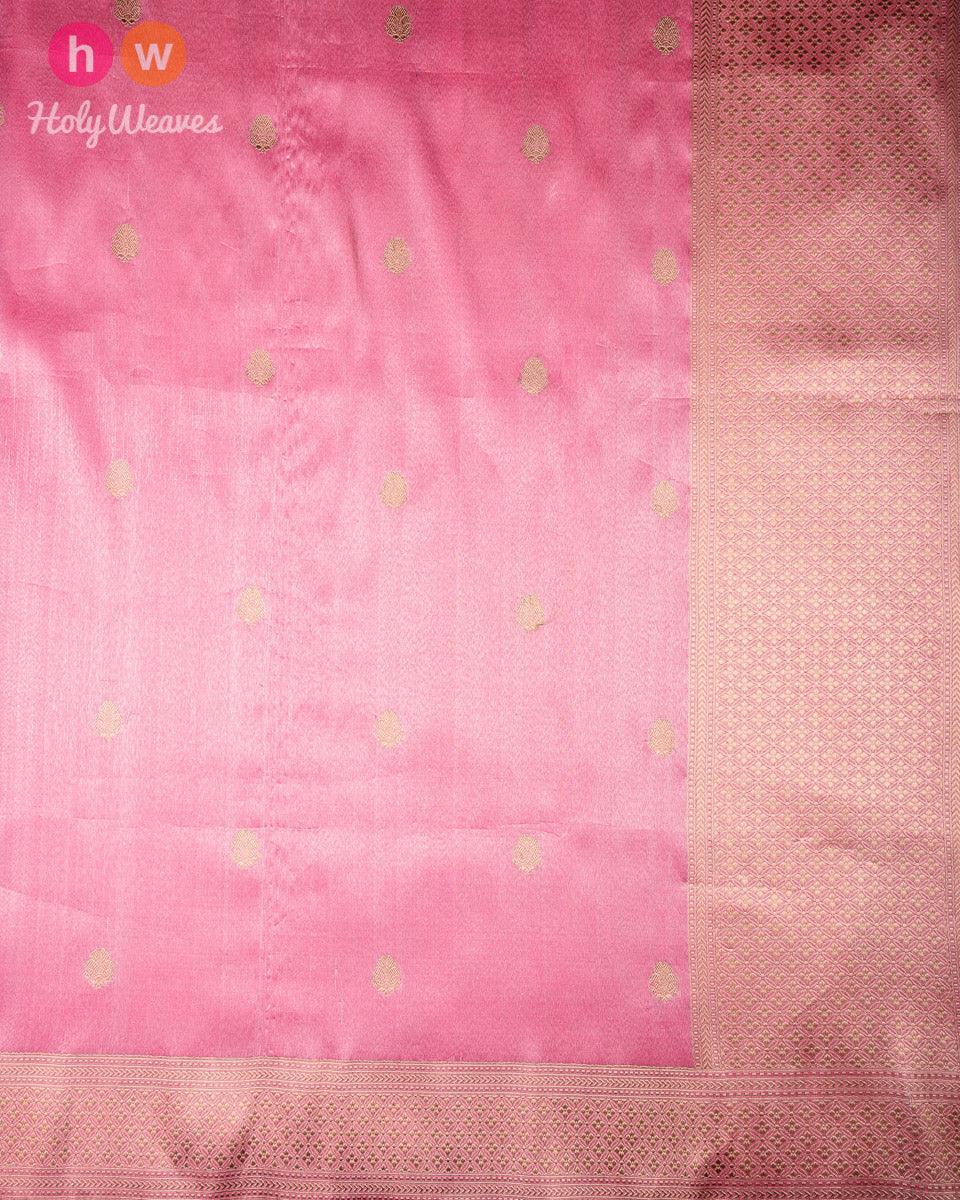 Pink Banarasi Buti Kadhuan Brocade Handwoven Katan Tissue Dupatta - By HolyWeaves, Benares