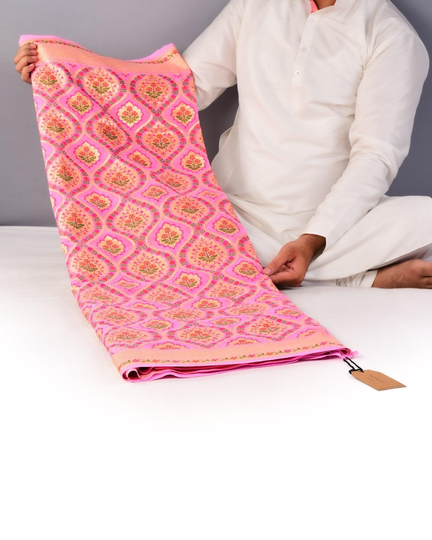 Pink Banarasi Chauhara Meena Cutwork Brocade Handwoven Khaddi Georgette Saree - By HolyWeaves, Benares