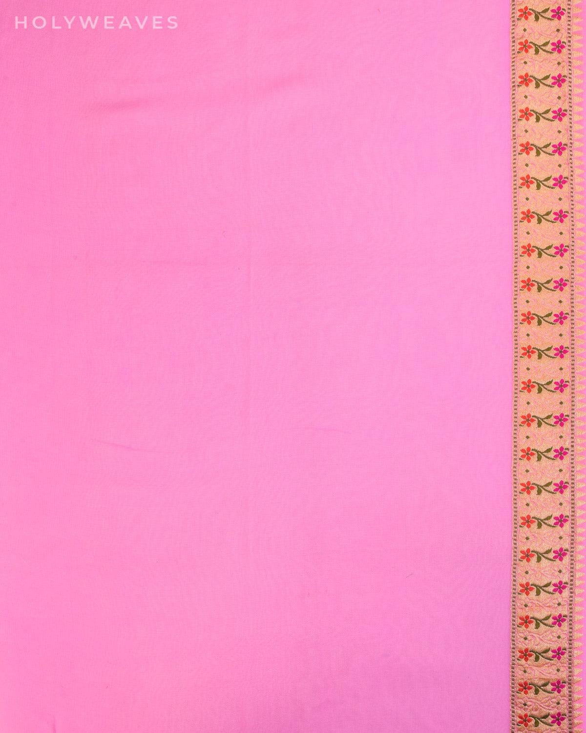 Pink Banarasi Chauhara Meena Cutwork Brocade Handwoven Khaddi Georgette Saree - By HolyWeaves, Benares