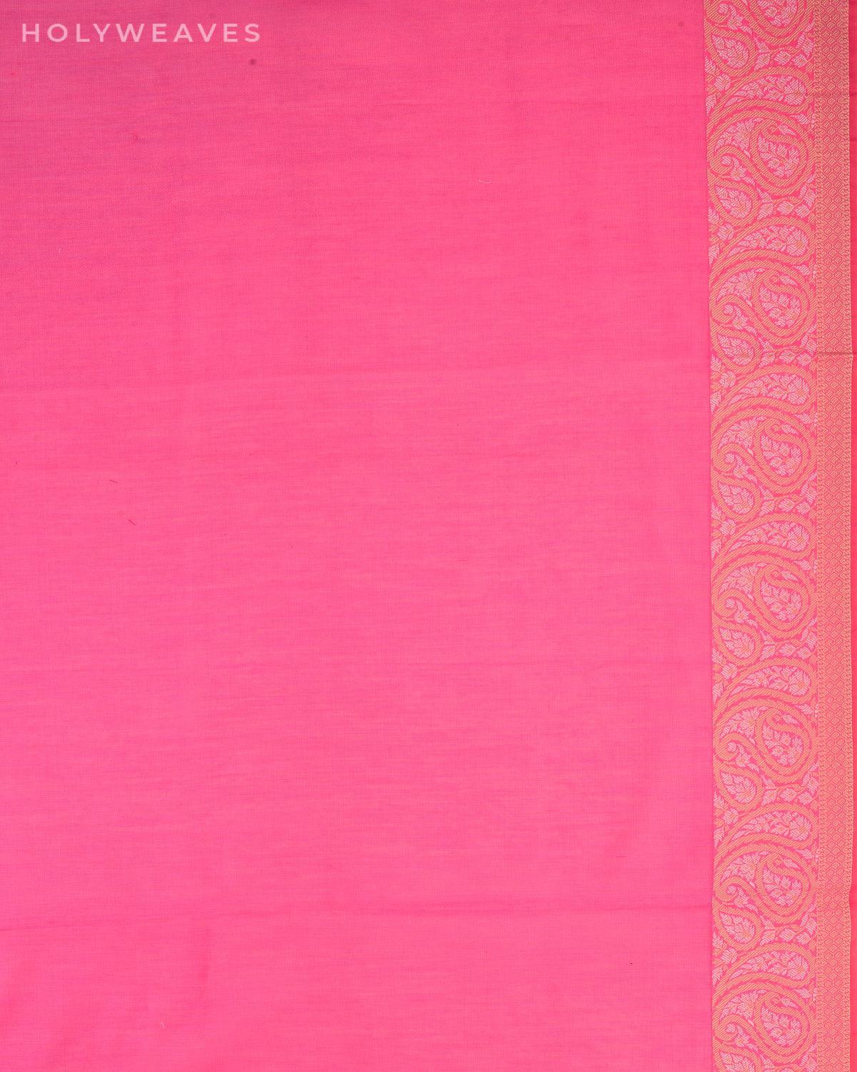 Pink Banarasi Cutwork Brocade Woven Art Cotton Silk Saree with Resham Kairi Border Pallu - By HolyWeaves, Benares