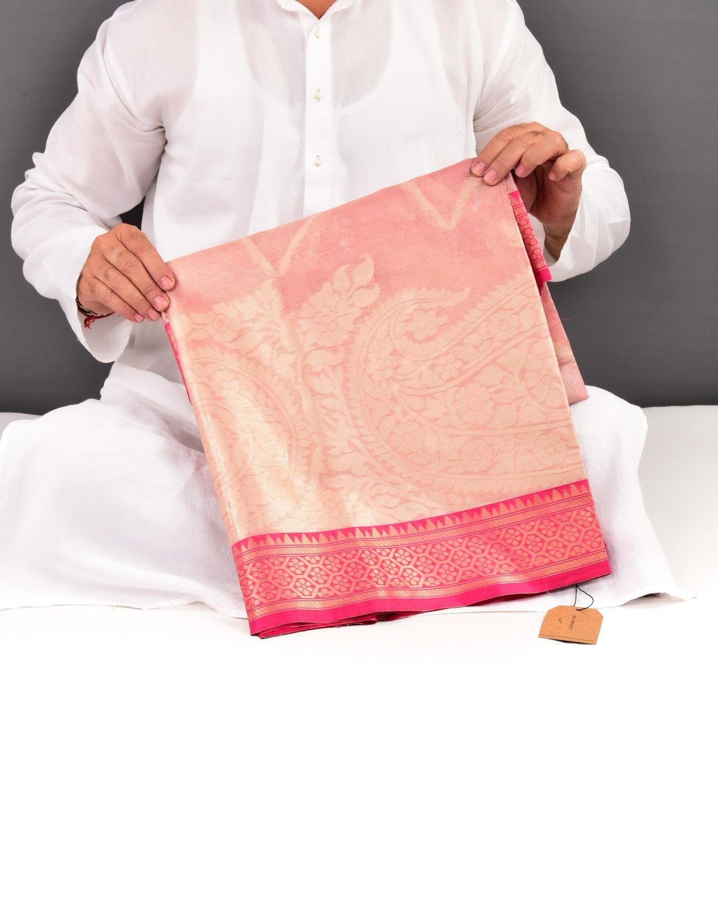 Pink Banarasi Cutwork Brocade Woven Cotton Tissue Saree - By HolyWeaves, Benares