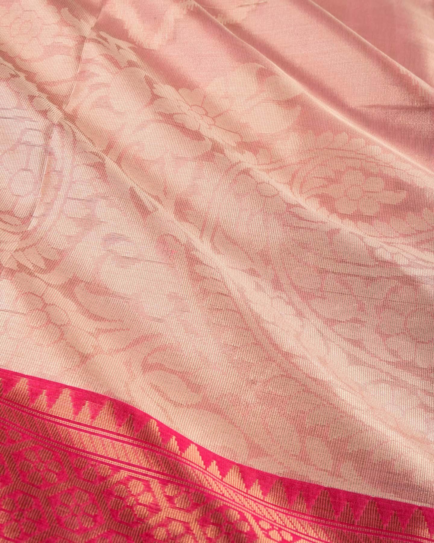 Pink Banarasi Cutwork Brocade Woven Cotton Tissue Saree - By HolyWeaves, Benares