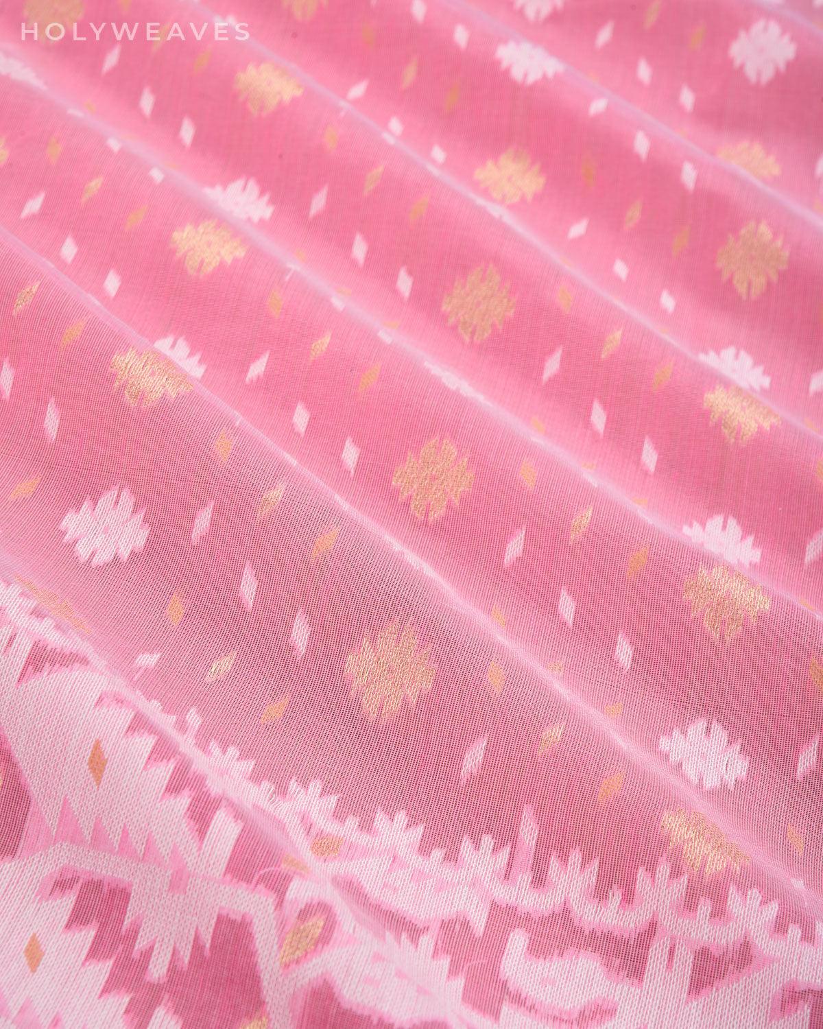 Pink Banarasi Dhakai Buti Alfi Cutwork Brocade Woven Cotton Silk Saree - HolyWeaves
