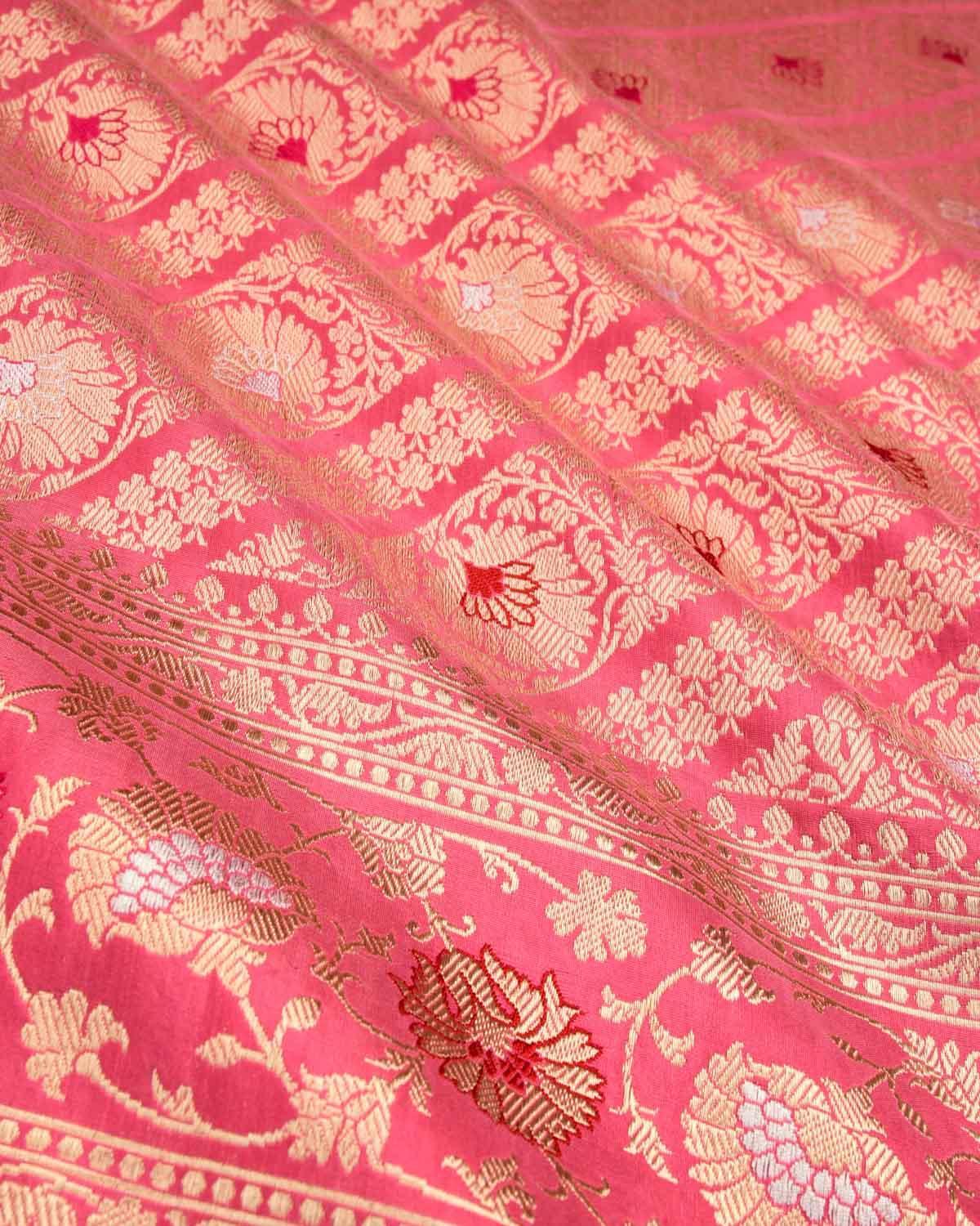 Pink Banarasi Diagonal Inlaid Stripes Kadhuan Brocade Handwoven Katan Silk Saree - By HolyWeaves, Benares