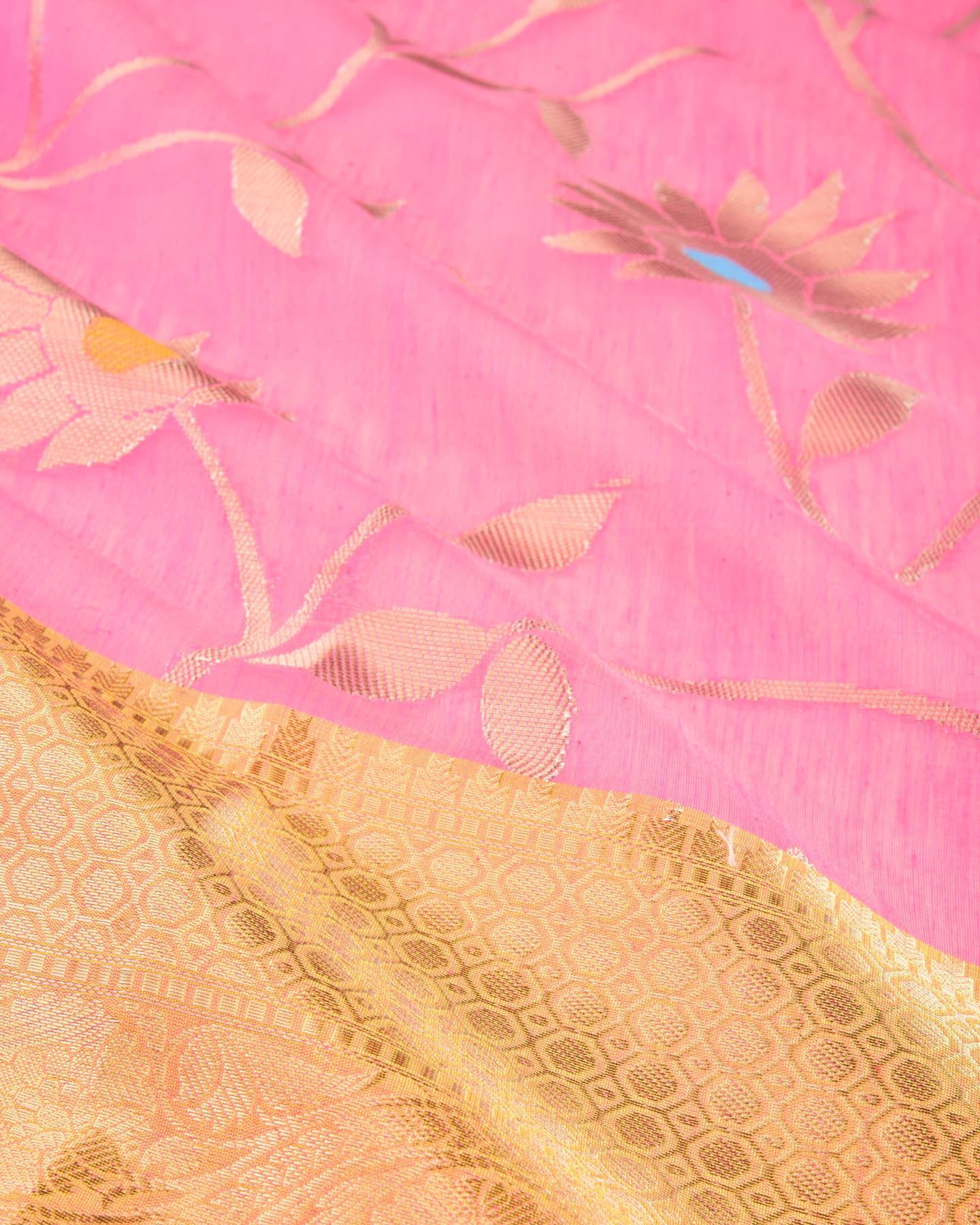 Pink Banarasi Floral Jaal Cutwork Brocade Woven Cotton Silk Saree - By HolyWeaves, Benares