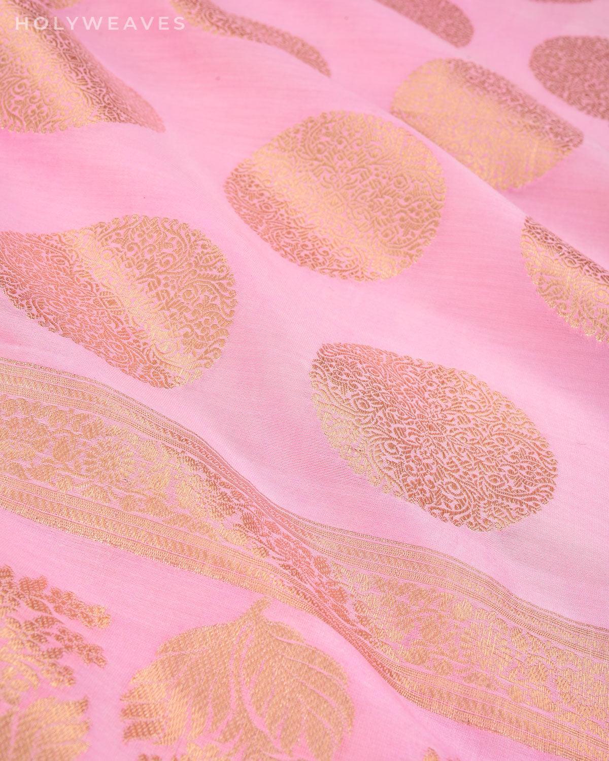 Pink Banarasi Gol Buta Cutwork Brocade Woven Cotton Silk Dupatta - By HolyWeaves, Benares