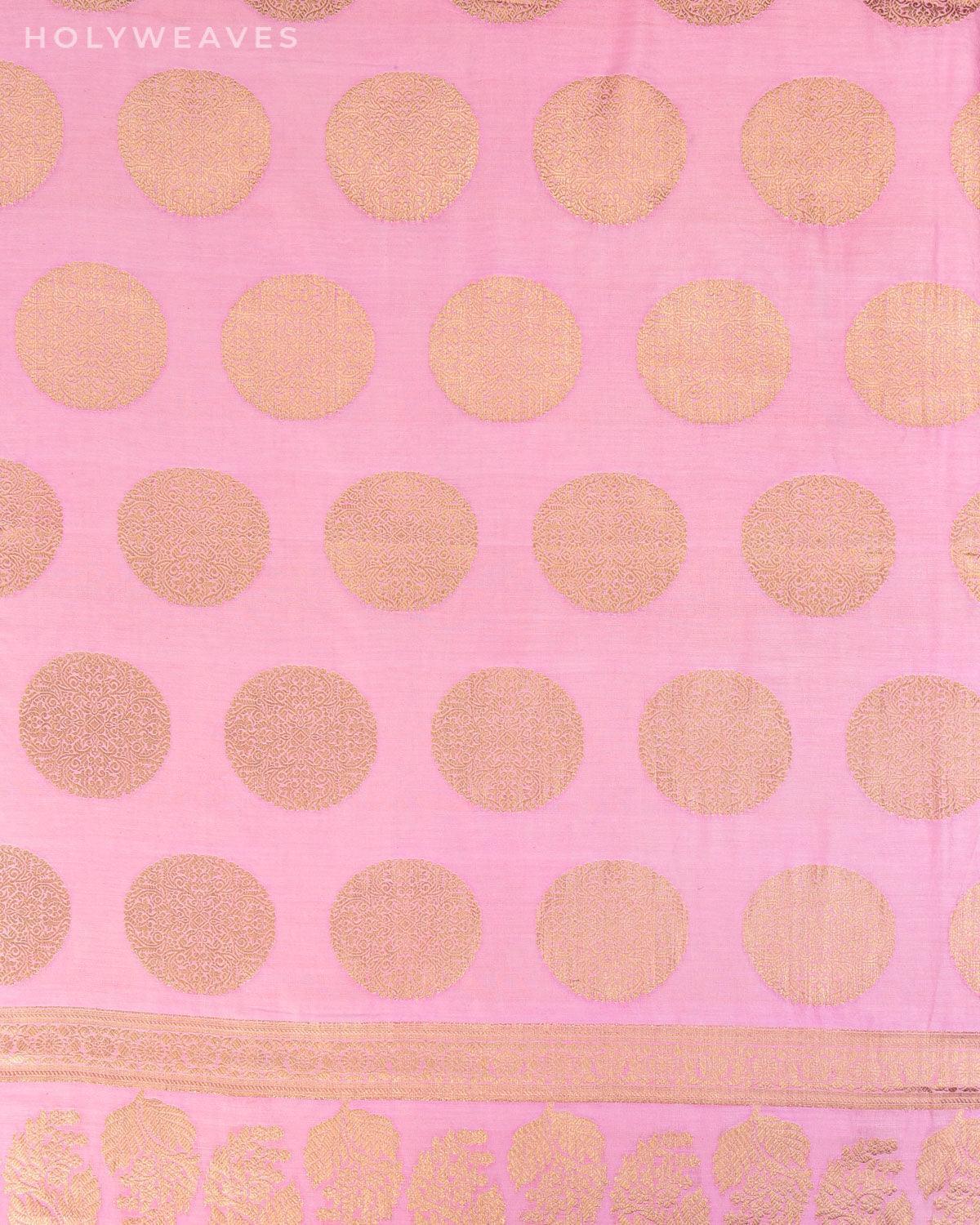 Pink Banarasi Gol Buta Cutwork Brocade Woven Cotton Silk Dupatta - By HolyWeaves, Benares