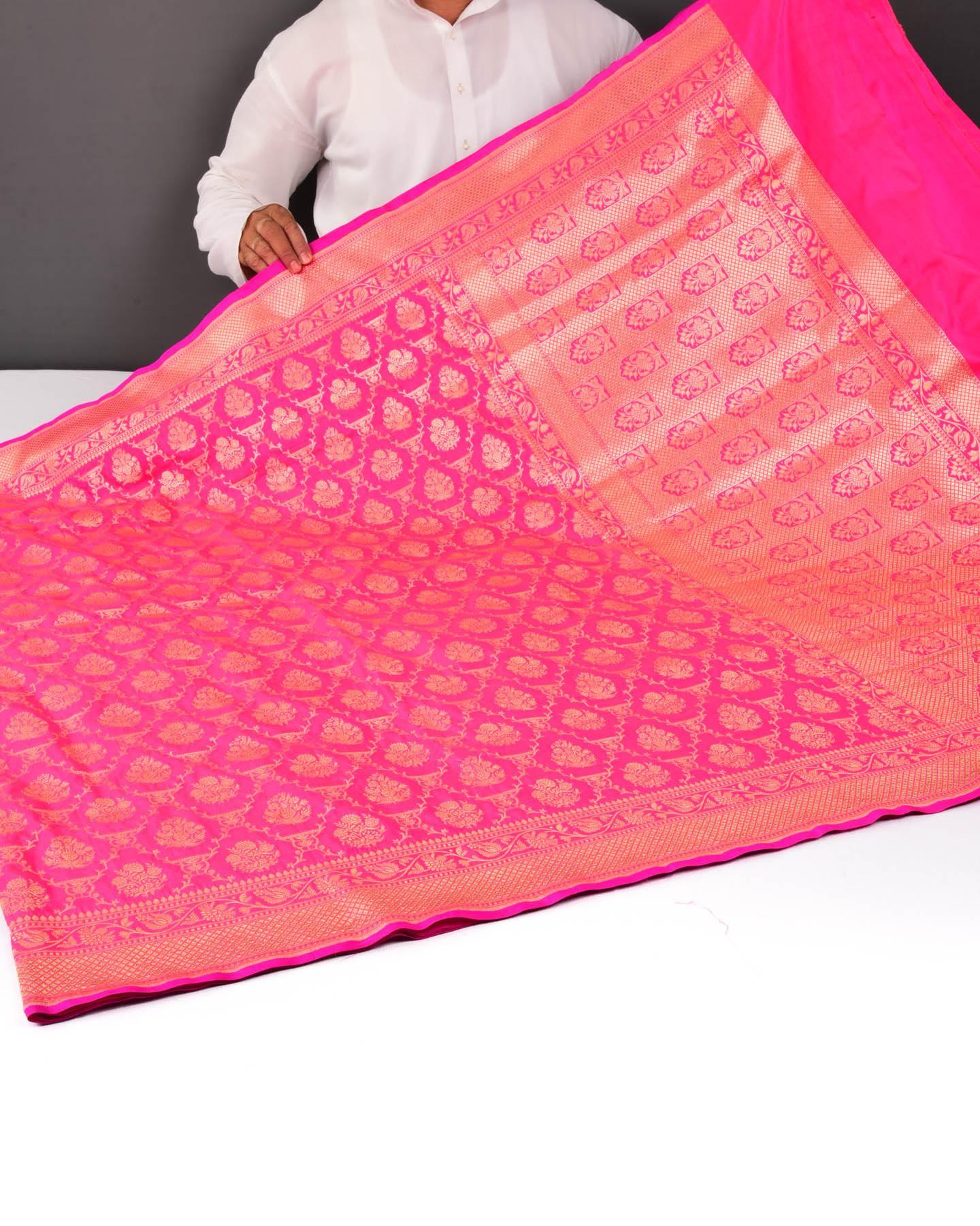 Pink Banarasi Gold Zari Jangla Cutwork Brocade Handwoven Katan Silk Saree - By HolyWeaves, Benares