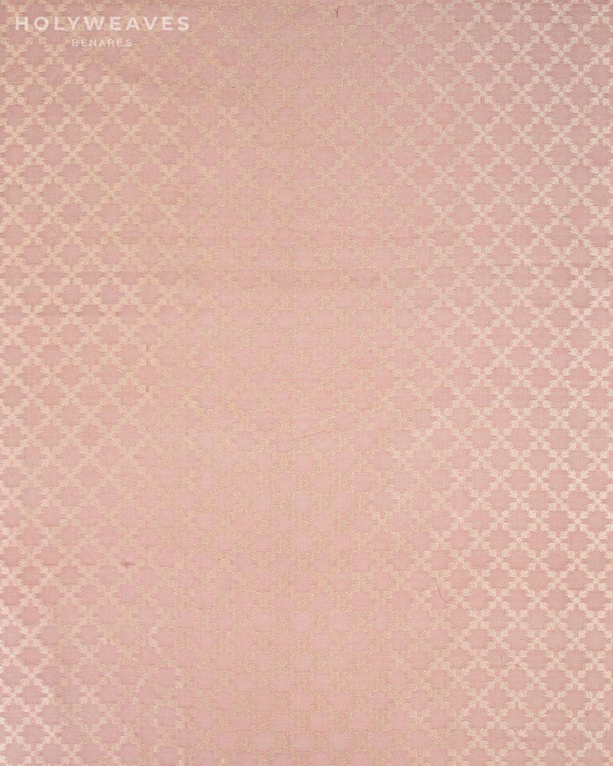 Pink Banarasi Light Gold Jangla Cutwork Brocade Handwoven Cotton Silk Fabric - By HolyWeaves, Benares